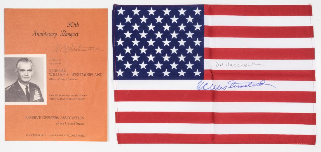 WILLIAM C. WESTMORELAND: (1914 - 2005) American Army general who commanded U.S. forces in Vietnam (1964-68), Army Chief of Staff. Good pair of signed items, includes: signature in black ink on the cover of a program for a ban