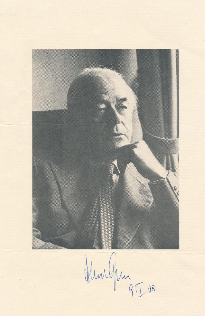 ALBERT SPEER: (1905-1981) Nazi German architect and Minister of Armaments and War Production, convicted of war crimes at Nuremberg. S.P., 6" x 9 1/4" b/w, a chest-up view of Speer later in life. He signs beneath th