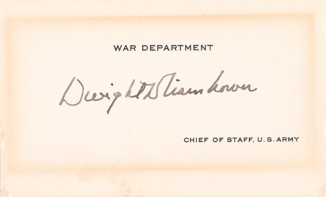 DWIGHT D. EISENHOWER: (1890 - 1969) 34th President of the United States, Supreme Commander of Allied forces in Europe during World War II and largely responsible for the successful invasion on D-Day. Bold signature as Army