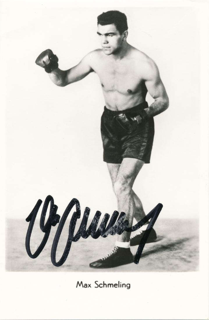 MAX SCHMELING: (1916 - 2005) German boxer and heavyweight champion who won the title from, and was later defeated by Joe Louis. He served as an elite paratrooper for the Germans in World War II and was wounded in th