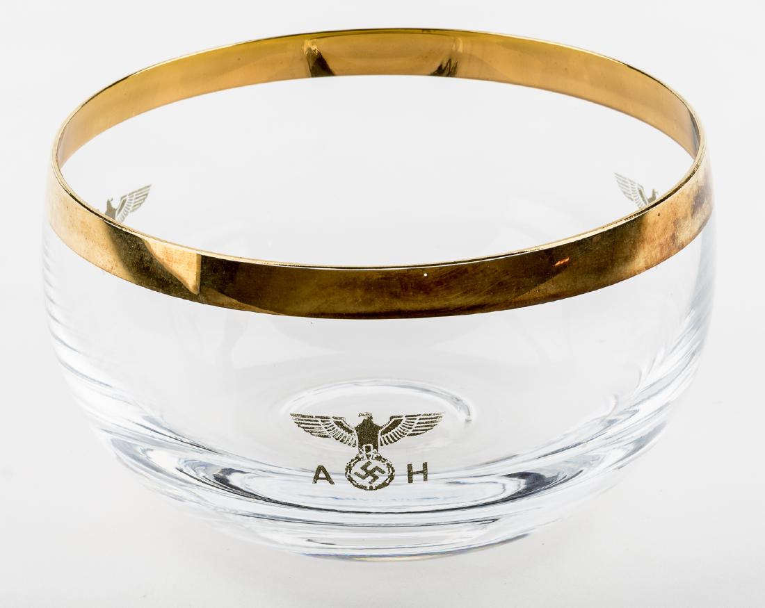 ADOLF HITLER CANDY DISH: A rare Hitler relic, a crystal candy dish from his personal set of informal glassware, recovered by an American soldier from the Berghof. The dish, identical in style and design to stemware we have of