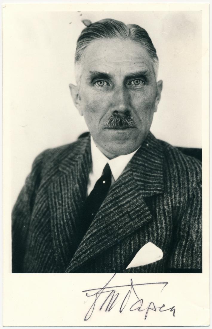 FRANZ VON PAPEN: (1879-1969) Chancellor of Germany and Vice-Chancellor in Hitler's early years of power, von Papen was accused and later acquitted of war crimes. S.P., 3 1/2" x 5 1/2" b/w, a chest up postcard view of