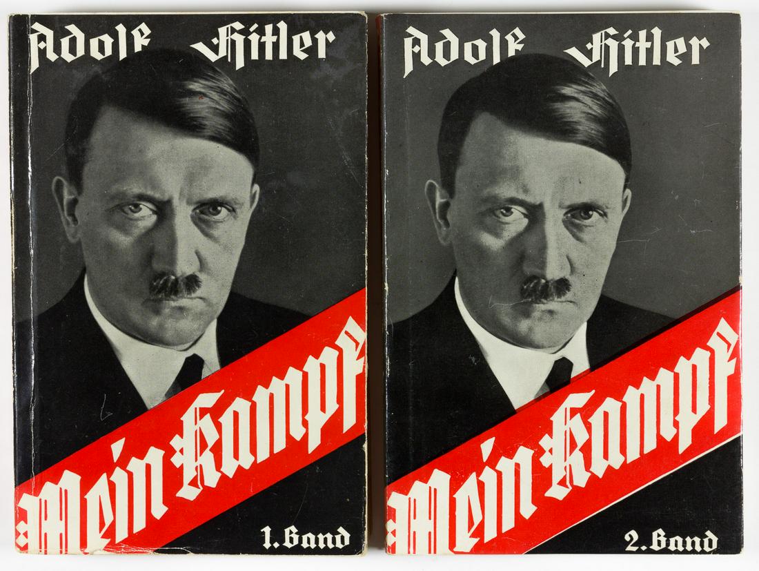 MEIN KAMPF PAPERBACK POPULAR EDITION: Two-volume paperback edition of 'Mein Kampf' ('My Struggle'), by Adolf Hitler (Munich: Zentralverlag der NSDAP, Franz Eher Nachf.), 1938, 782pp. 8vo., a 'volksausgabe' ('people's edition') intended to