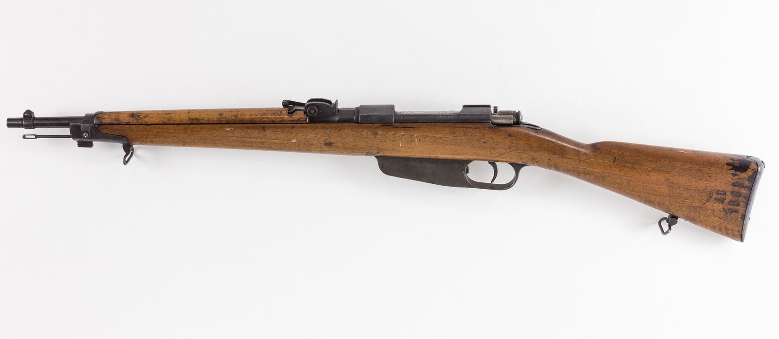 CARCANO M1891 TS CARBINE: Italian Carcano Model 1891 'Moschetto per Truppe Speciali' ('Carbine for Special Troops'), 17 in. barrel, 35.75 in. overall, 6.5x52mm caliber. The breech end of the barrel bears the name of the Terni