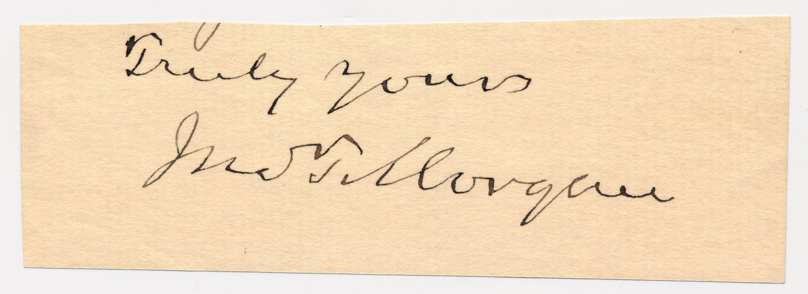 JOHN T. MORGAN: (1824 - 1907) Confederate brigadier general of the 51st Alabama, he fought at Bull Run and Chickamauga, and harassed Sherman from Atlanta to Savannah. Signature Jno T Morgan in black ink on a 4 1/4' x