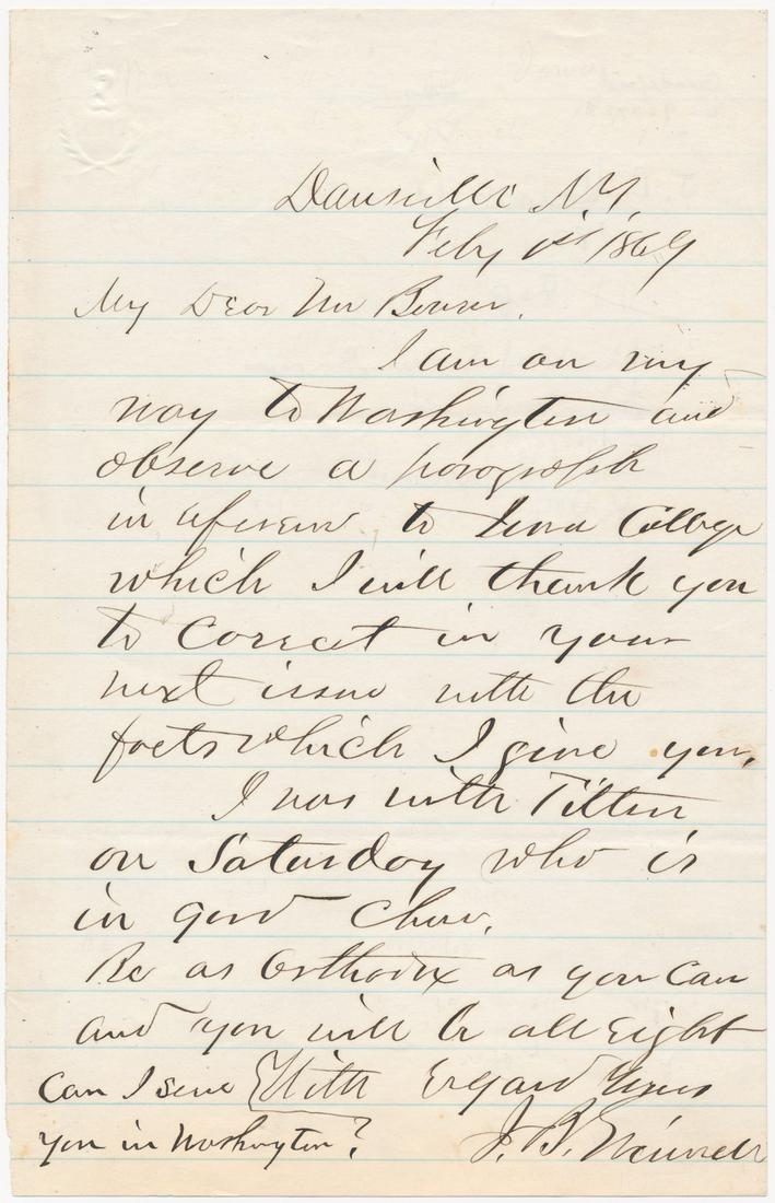 JOSIAH B. GRINNELL: (1821-1891) U.S. Congressman from Iowa, founder of Grinnell College and a conductor on the Underground Railroad, sheltering John Brown and storing arms for him following his anti-slavery raids in Kans