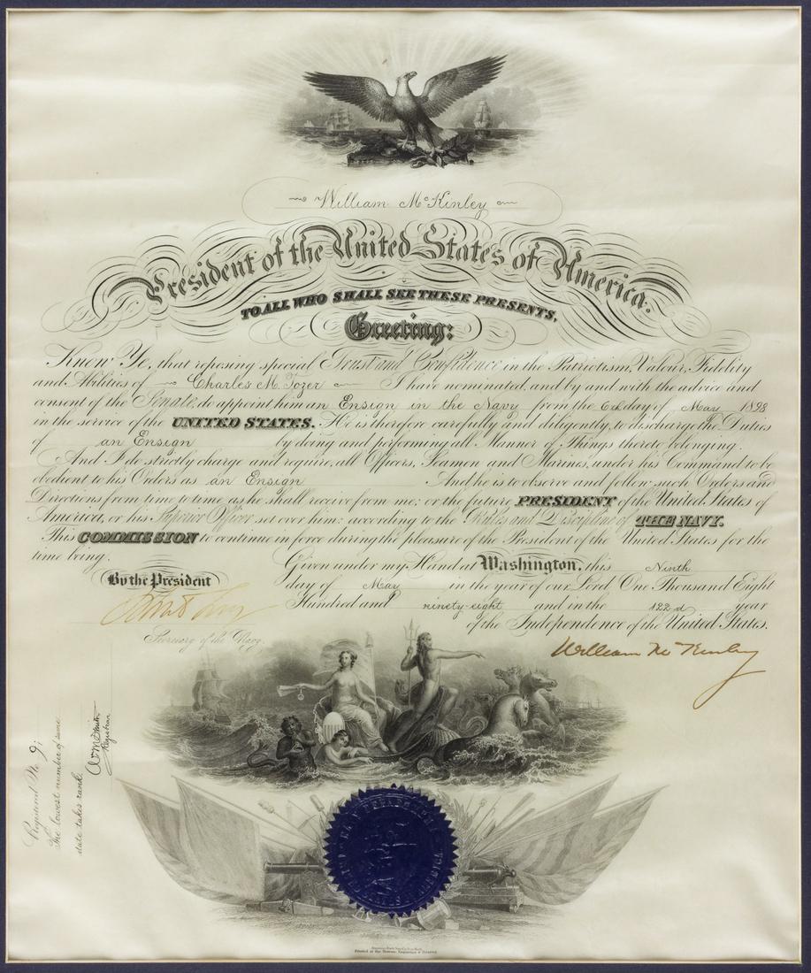 WILLIAM MCKINLEY: (1843 - 1901) Twenty-fifth President of the United States, acquired Cuba, Puerto Rico, Guam and Hawaii, assassinated. Partly-printed D.S. 'William McKinley' as President, 1p. folio parchment, Washingt