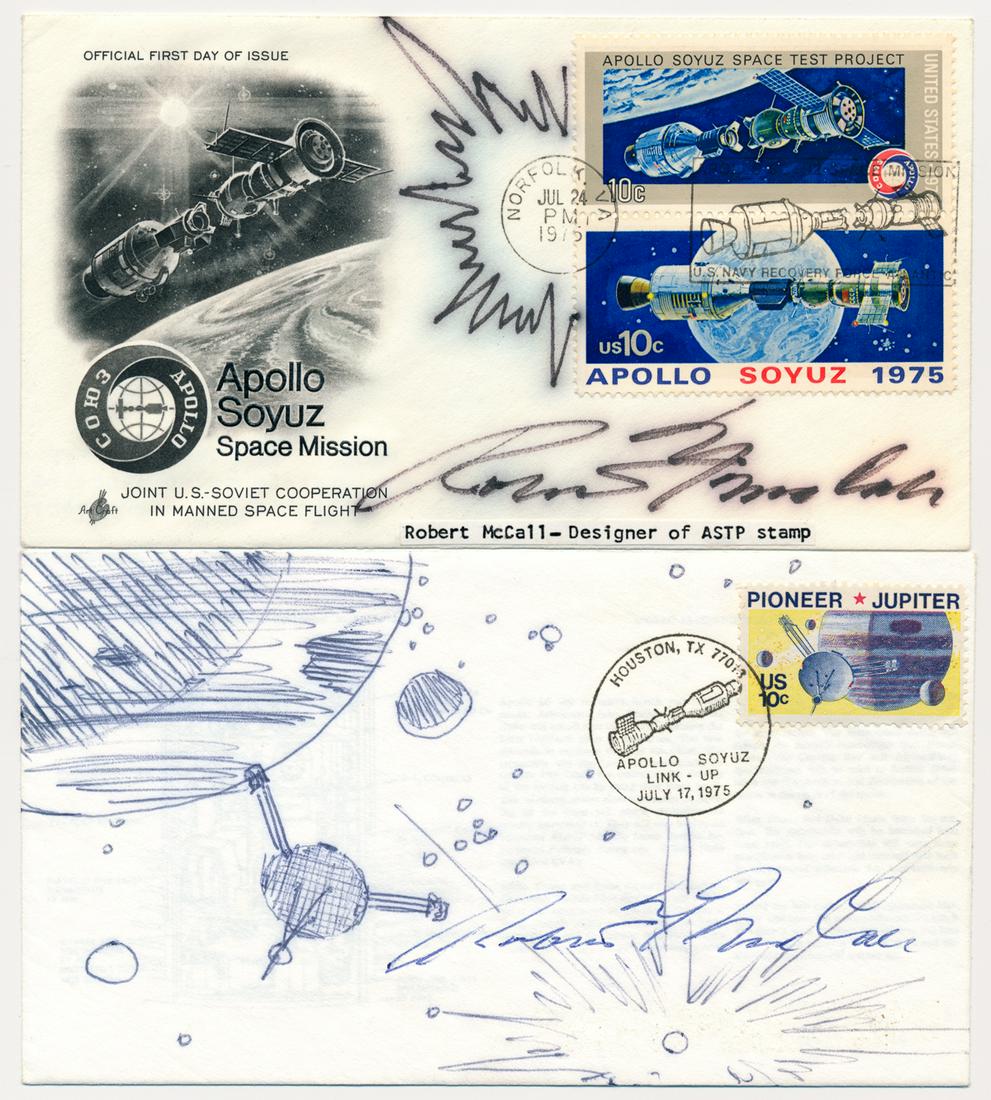 ROBERT T. MCCALL: (1919-2010) American conceptual artist, known particularly for his works of space art. McCall contributed murals to the National Air and Space Museum and the Lyndon B. Johnson Space Center, as well as