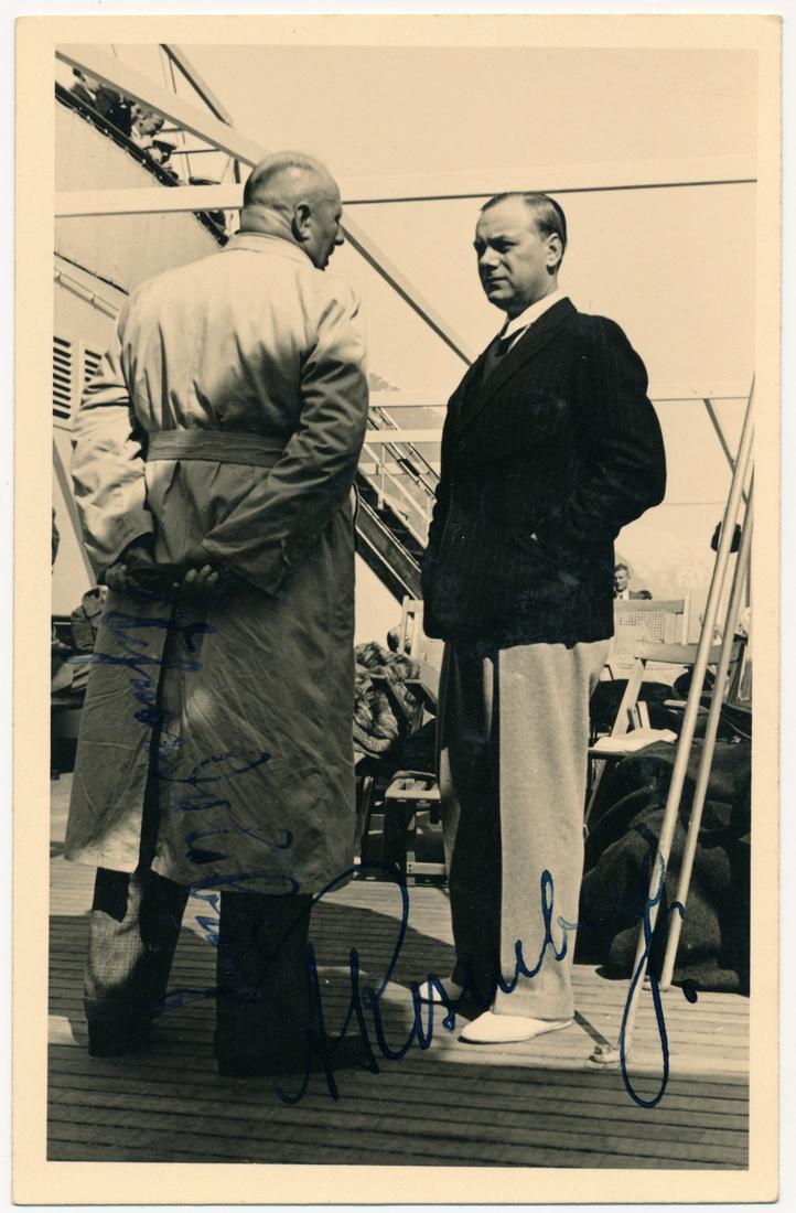 ALFRED ROSENBERG AND FRANZ SCHWEDE: Fine S.P., 3.5 x 5.5 in. b/w, showing ALFRED ROSENBERG (1893 - 1946), Nazi leader considered the ideologist of Nazism, Reichsminister of the Eastern Territories, executed at Nuremberg, and FRANZ SCHWE