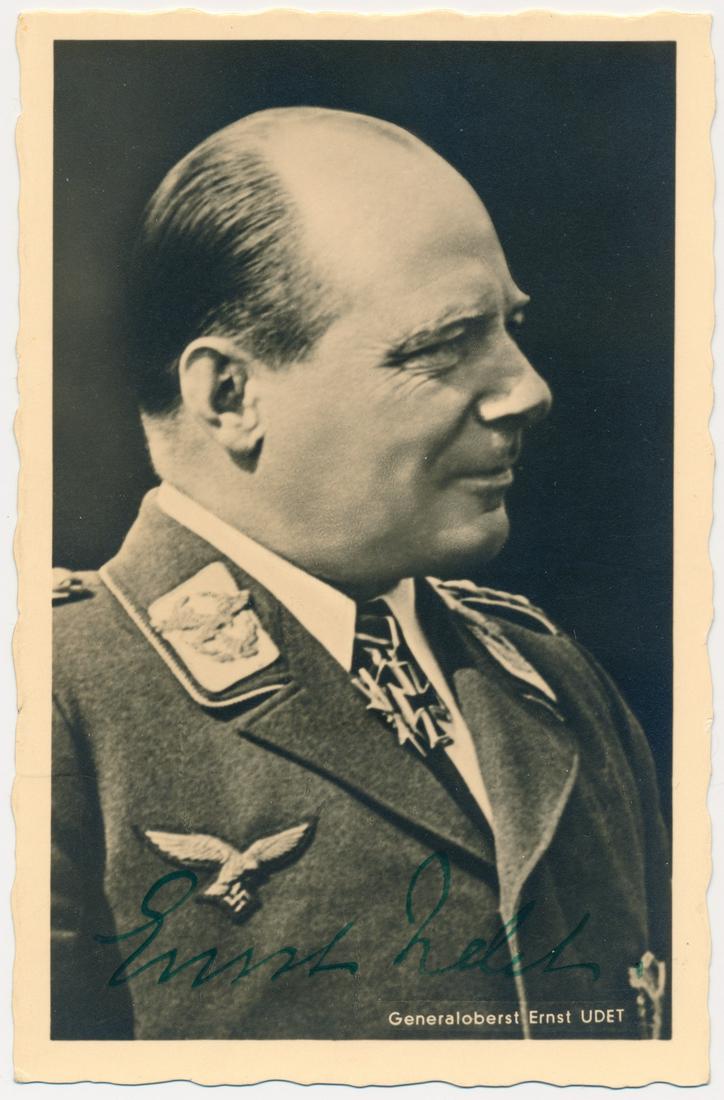ERNST UDET: (1896 - 1941) German aviator and combat flyer. Flying a Fokker D.III, he scored his first victory on 18 March 1916 in a lone attack against 22 French aircraft, later racking up 61 more victories. Udet