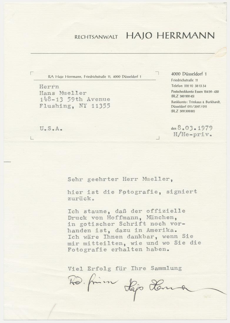 HAJO HERRMANN: (1913 - 2010) Luftwaffe pilot and officer serving in the Battle of Britain and in the Balkans, awarded the Knight's Cross with Oak Leaves and Swords. Lot of three items, includes: T.L.S. on his person
