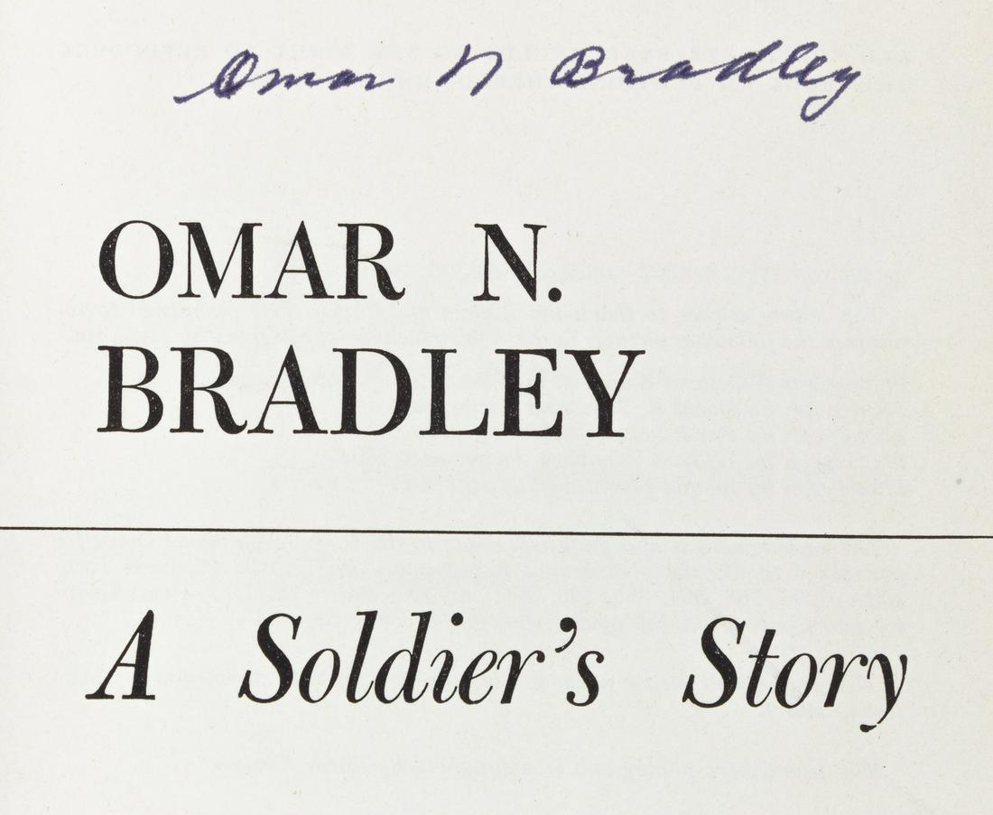 OMAR N. BRADLEY: (1893-1981) American general of World War II who commanded the largest ground force ever led by one man. He was later Chairman of the Joint Chiefs. Signed book, his memoir "Bradley" (New York: Henry H