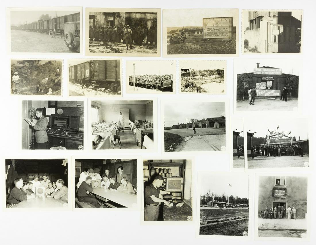 CONCENTRATION CAMP PHOTOS (19): Grouping of 19 original photographs of the liberation of concentration camps, including 11 photographs from the 166th Signal Corps, the official photo unit in the 89th Division of George S. Patton's T