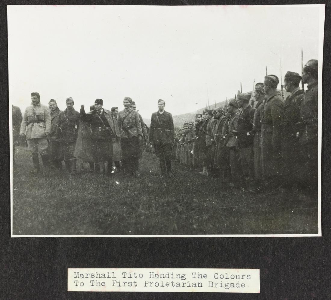 TITO AND POST-WAR CZECHOSLOVAKIA PROPAGANDA PHOTOS: War-date and early postwar propaganda photograph album with typed English captions, probably intended as a gift to a foreign leader, administrator, member of the press, etc. The 13 x 9.5 in. leather-c