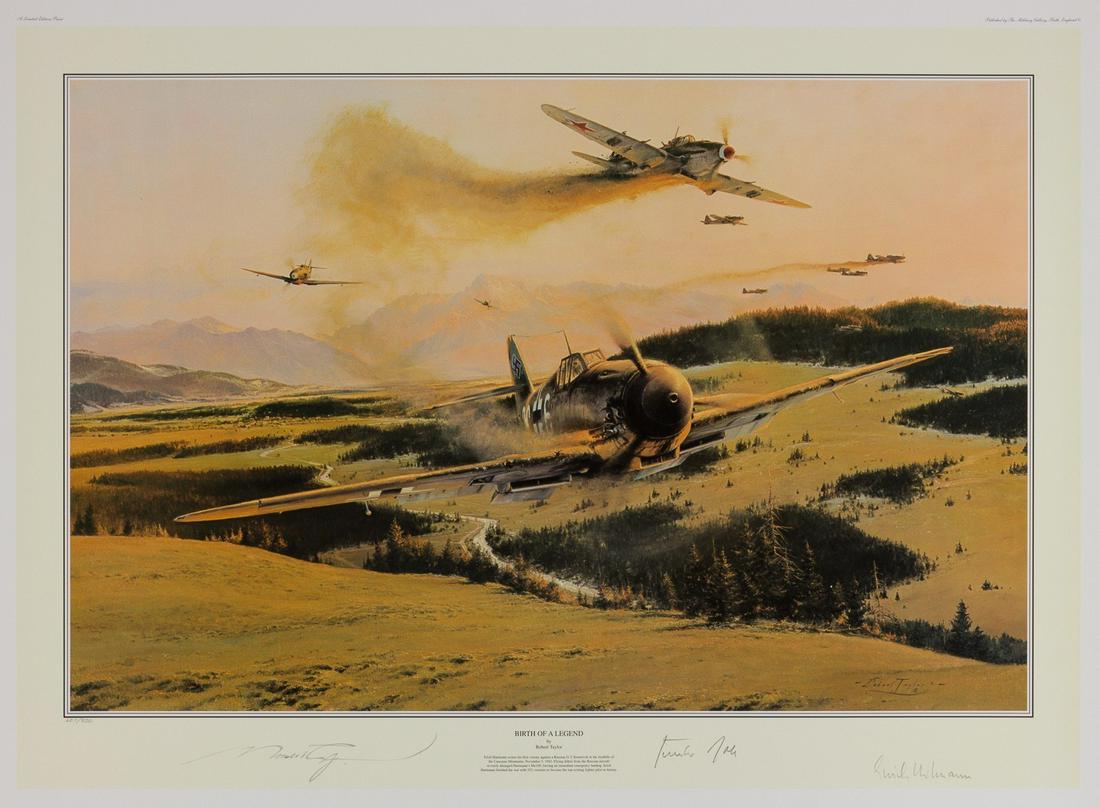 ERICH HARTMANN: (1922 - 1993) German ace the top ace of all time with 352 aerial kills during which he never lost a wingman. Captured and held by the Soviets for ten years. Excellent limited-edition color print by RO