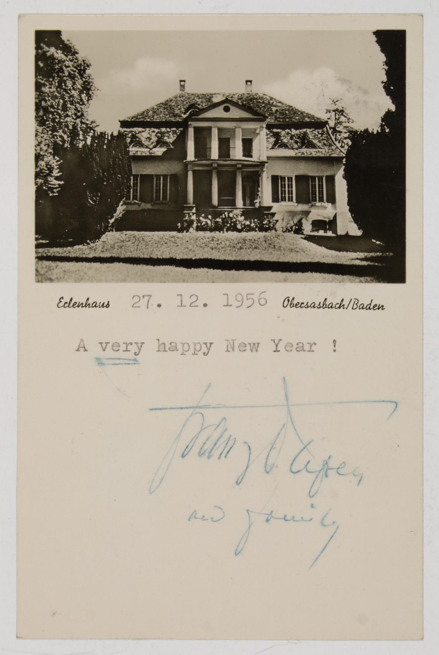 FRANZ VON PAPEN: (1879-1969) Chancellor of Germany and Vice Chancellor in Hitler's early years of power von Papen was accused and later acquitted of war crimes. S.P. a postcard photo of his home in Baden with typed 19