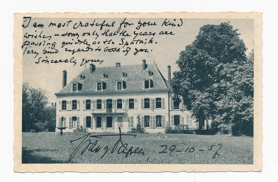 FRANZ VON PAPEN: (1879 - 1969) Chancellor of Germany and Vice Chancellor in Hitler's early years of power von Papen was accused and later acquitted of war crimes. S.P. a postcard photo of his home in the Saar. On the 