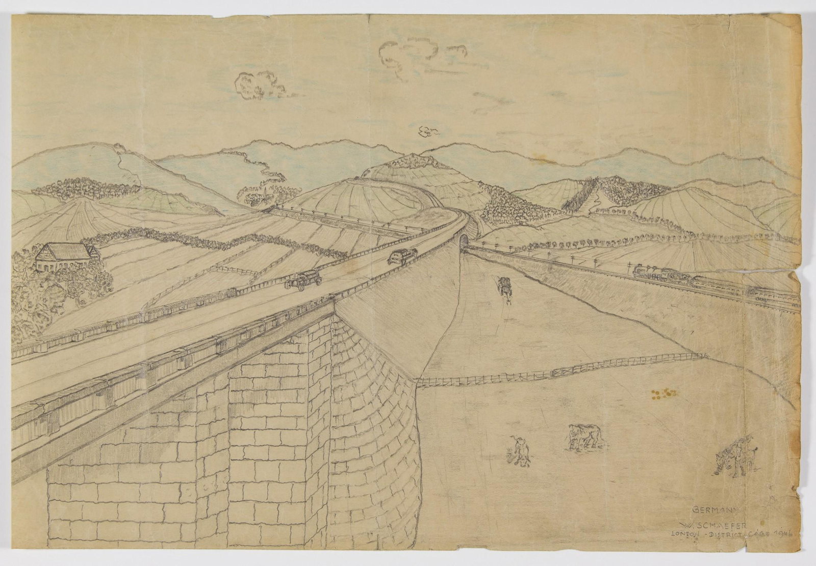 ORIGINAL SKETCH BY CONCENTRATION CAMP COMMANDER WERNER: ORIGINAL SKETCH BY CONCENTRATION CAMP COMMANDER WERNER SCHAFER AS A P.O.W. WERNER SCHAFER (1904 - 1973) German SA senior leader and commander of both the Oranienberg concentration camp and the Emsland