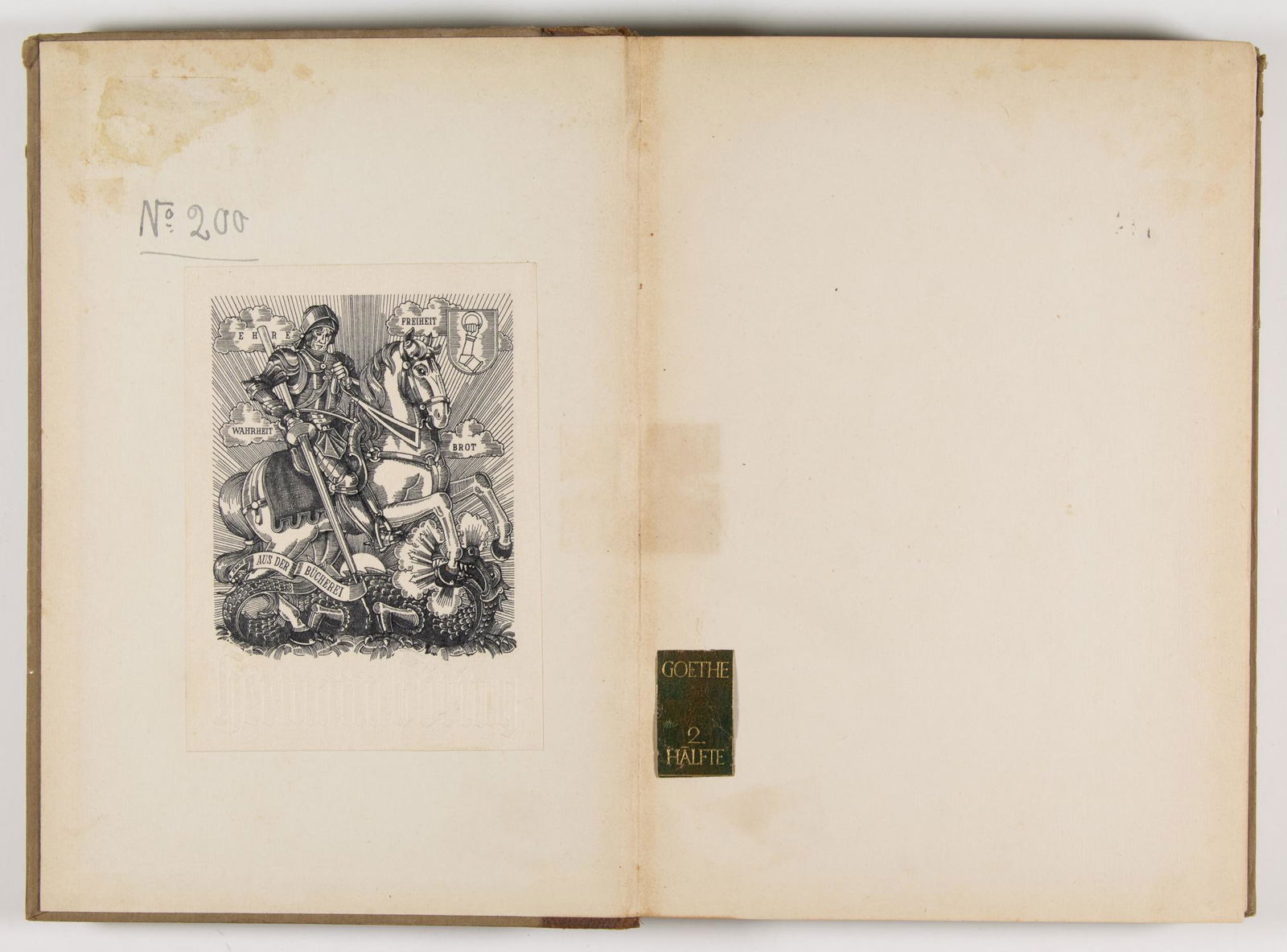 HERMANN GOERING'S COPY OF HOUSTON STEWART CHAMBERLAIN'S: The seventh volume of Houston Stewart Chamberlain's "Gesamtausgabe seiner Hauptwerke in Neun Banden" (Munich: F. Bruckmann) 1923 800pp.. sm. 4to. bearing the ex-libris bookplate of Reichsmar