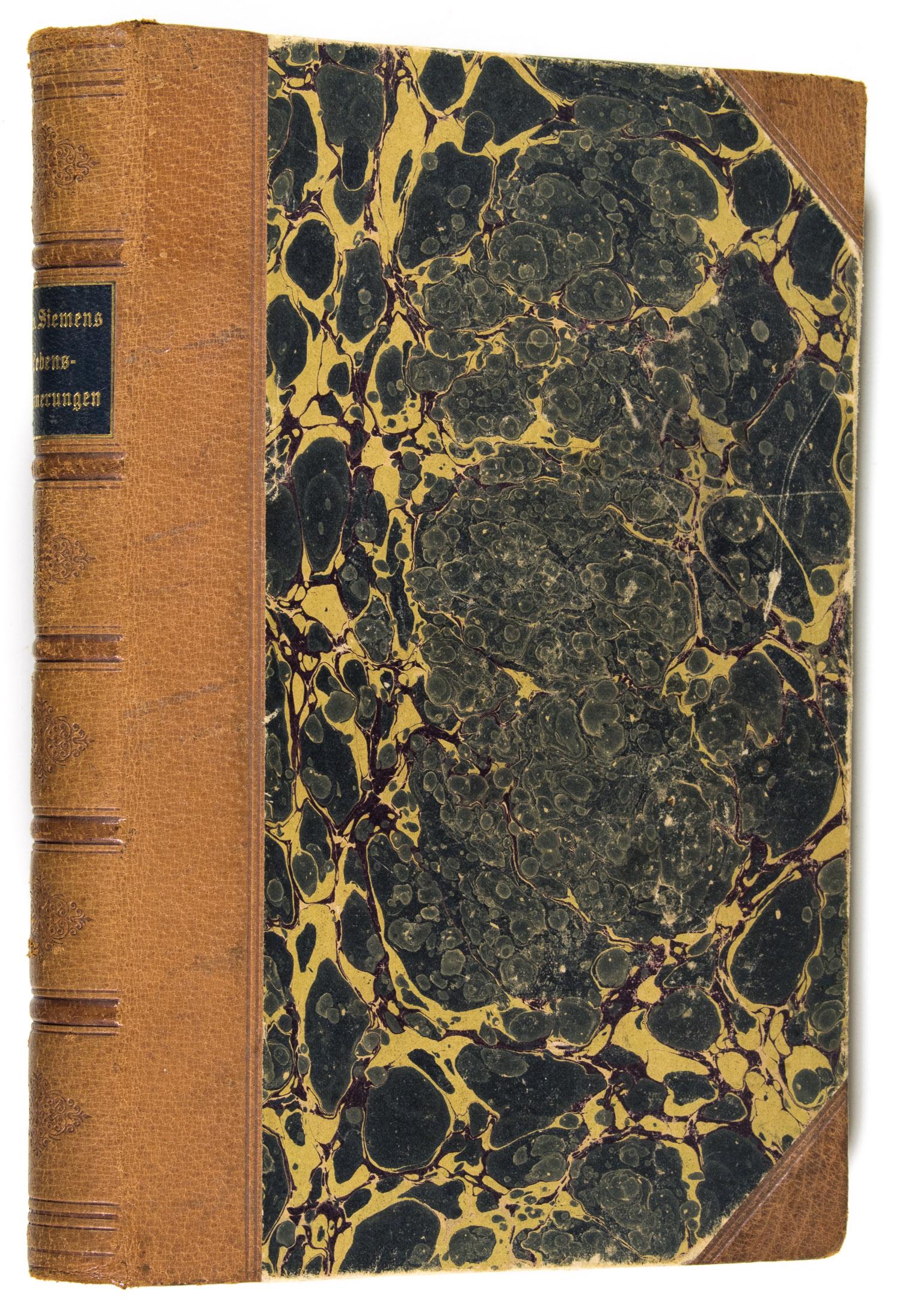 HERMANN GOERING'S COPY OF WERNER VON SIEMENS'S MEMOIRS: Hard-cover copy of Werner von Siemens's memoirs: "Lebenserinnerungen" (Berlin: Verlag von Julius Springer) 1938. 310pp 8vo.. bearing the ex-libris bookplate of Reichsmarshall HERMANN GOERING