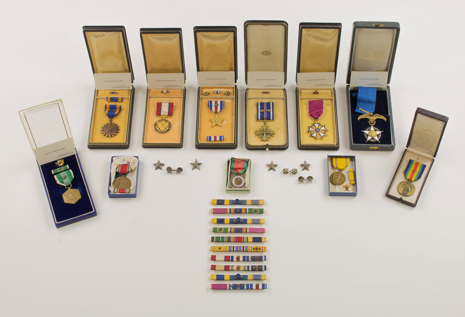 THE MEDAL GROUPING OF MAJOR GENERAL CALEB VANCE HAYNES: CALEB VANCE HAYNES (1895-1966) was a U.S. Air Force major general and one of the most important and talented military aviators and commanders of World War II. Haynes organized the Assam-Burma-China Fe