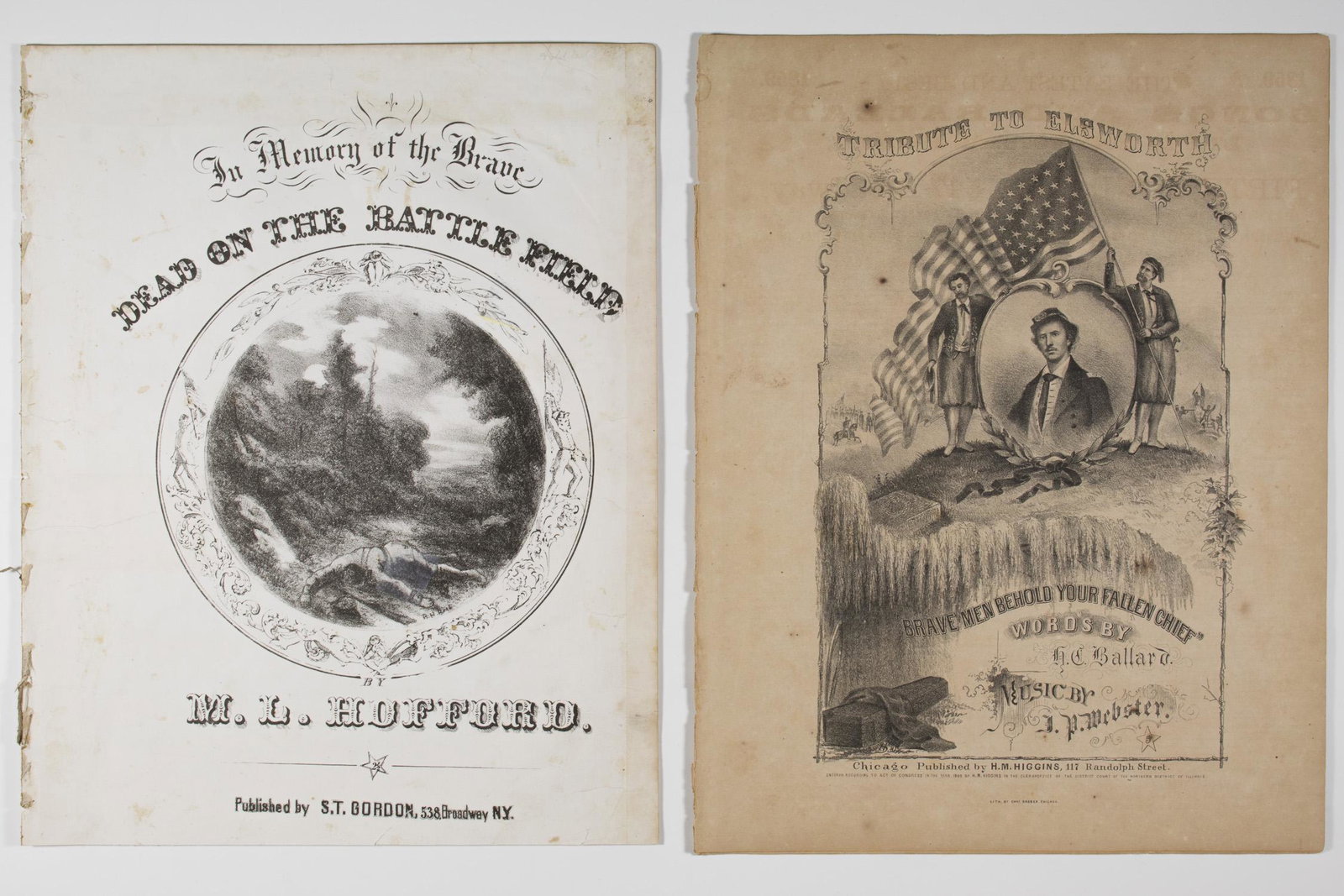 CIVIL WAR SHEET MUSIC (2): Two sets of Civil War-date sheet music includes: "Dead on the Battle Field" 5pp. folio ca. 1862 issued to commemorate fallen Union soldiers reading in part: "Dead on the battle field! T