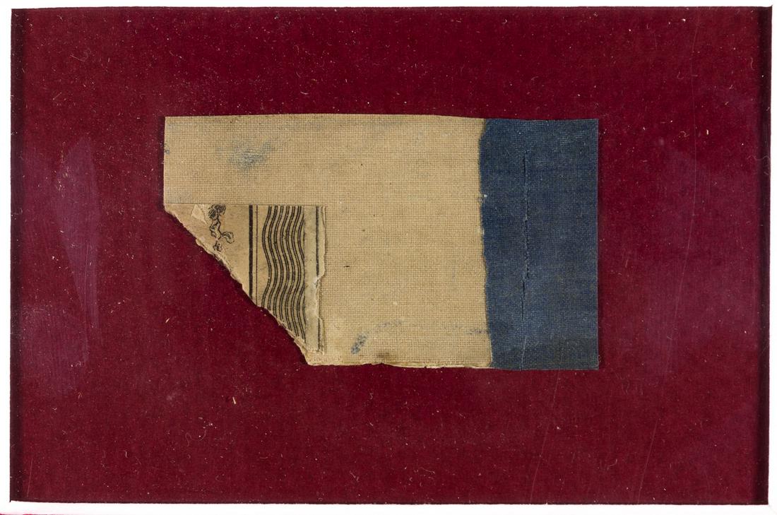 THE LAST CONFEDERATE FLAG AND THE FIRST SERMON FOR: A rare and most desirable relic a small section of the last Confederate flag to fly over the Capitol of the Confederacy in Richmond Virginia. The remnant is an approx. 2 x 1.5 in. section of beige clo