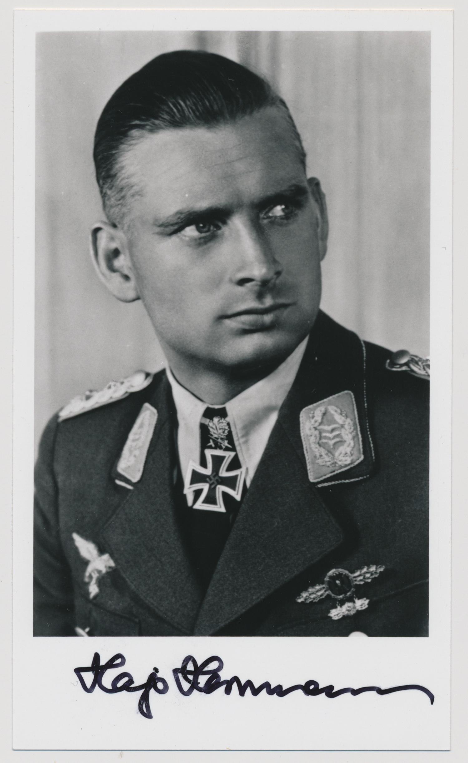 HAJO HERRMANN: (1913 - 2010) Luftwaffe bomber pilot in Condor Legion Kampfgeschwader 4, later flew bombing missions in Poland, Norway and Britain as Commander of the 7th Staffel of KG 4. Later served in Sicily, wher