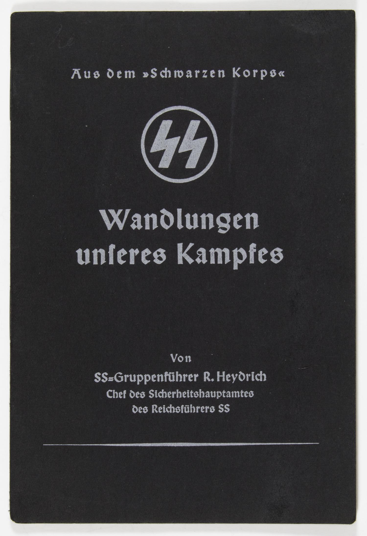 REINHARD HEYDRICH'S 'CHANGES IN OUR STRUGGLE': Superb publication of SS-Gruppenfuhrer Reinhard Heydrich's vitreolic article: 'Changes in Our Struggle' (Munich: Franz Ehere Nachfolger), 1935. 20pp. 12mo., as originally published in 'Das Schwarze Ko