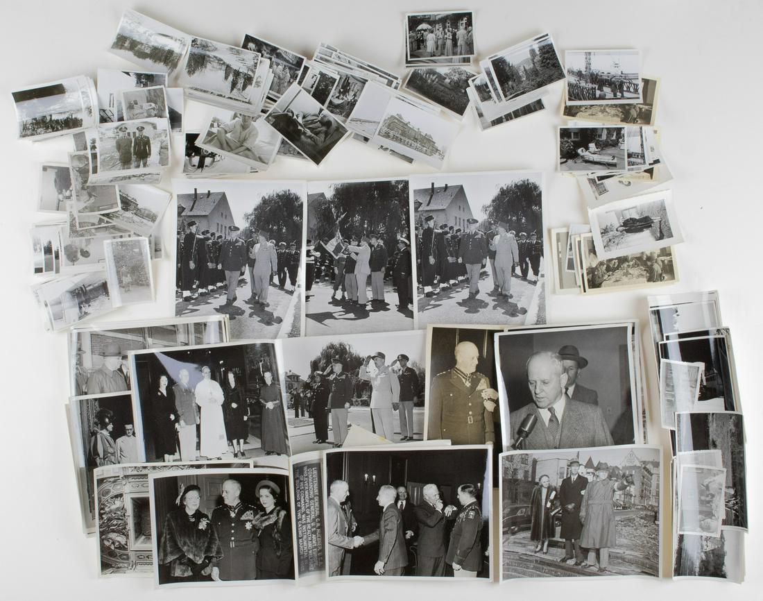 GEN. CLARENCE R. HUEBNER'S POSTWAR PHOTOGRAPHS (200+): FROM THE ESTATE OF GEN. CLARENCE R. HUEBNER, COMMANDER OF THE 1ST INFANTRY DIVISION IN THE FIRST WAVE AT OMAHA BEACH Great grouping of 200+ photographs of various size, likely press photographs, from 