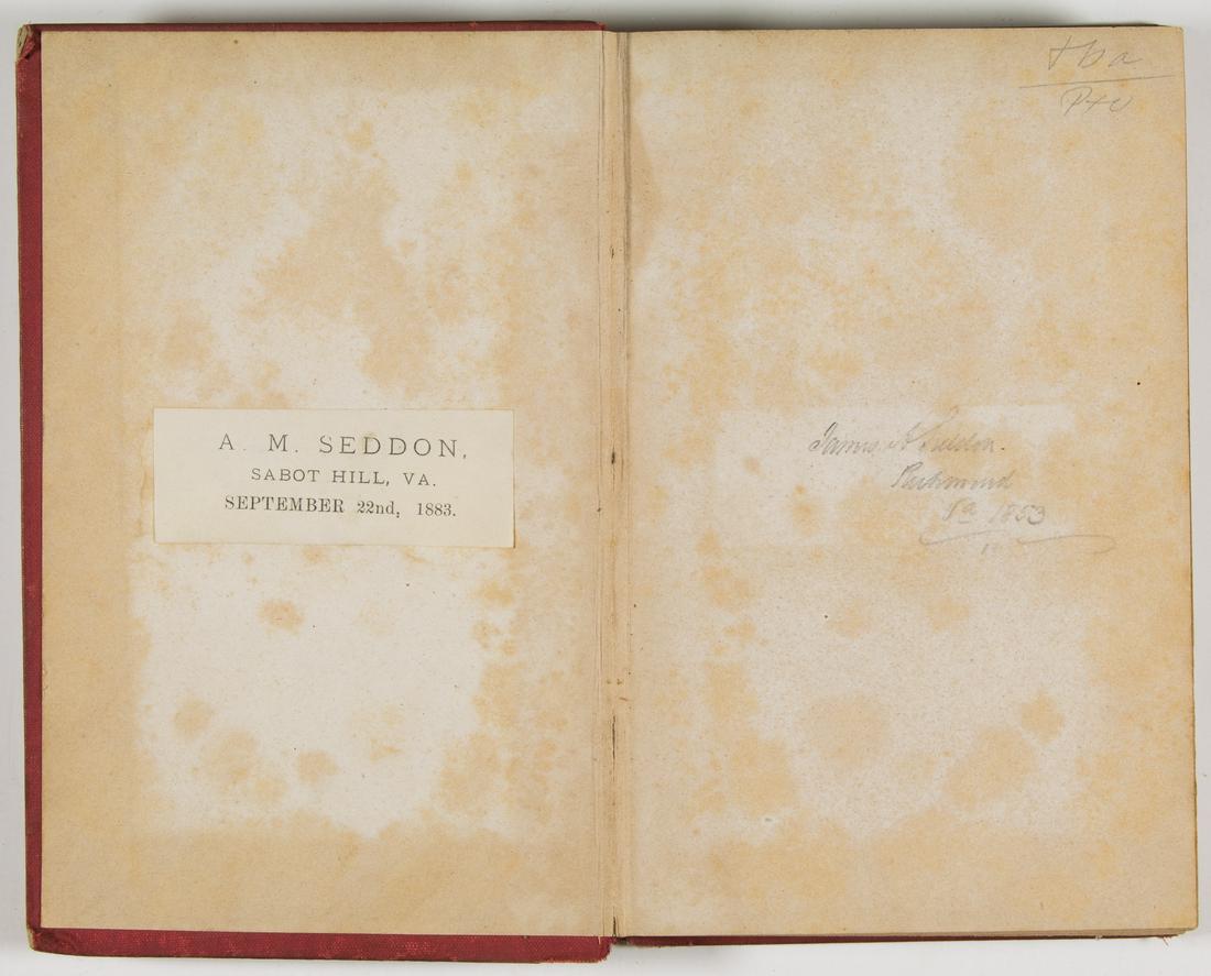 JAMES A. SEDDON: (1815-1880) U.S. congressman from Virginia who served as Confederate Secretary of War until just before the end of the Civil War. Scarce war-date signed book, 'The Luck of Barry Lyndon: A Romance of t