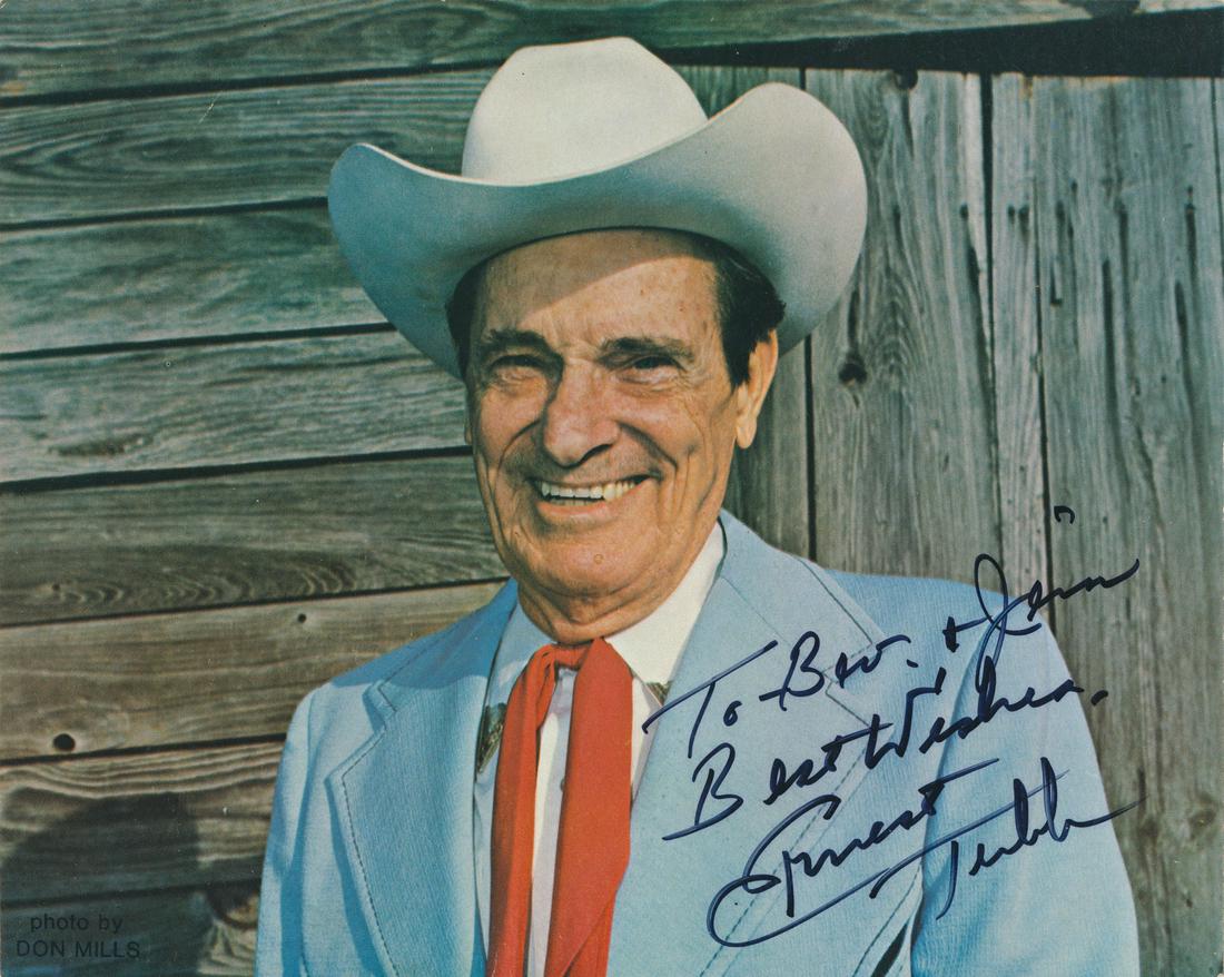 ERNEST TUBB: (1914 - 1984) Country music singer, created the honky-tonk style of country music with his hit 'Walking the Floor Over You' (1943). A member of the Country Music Hall of Fame. I.S.P., 8 x 10 in. color