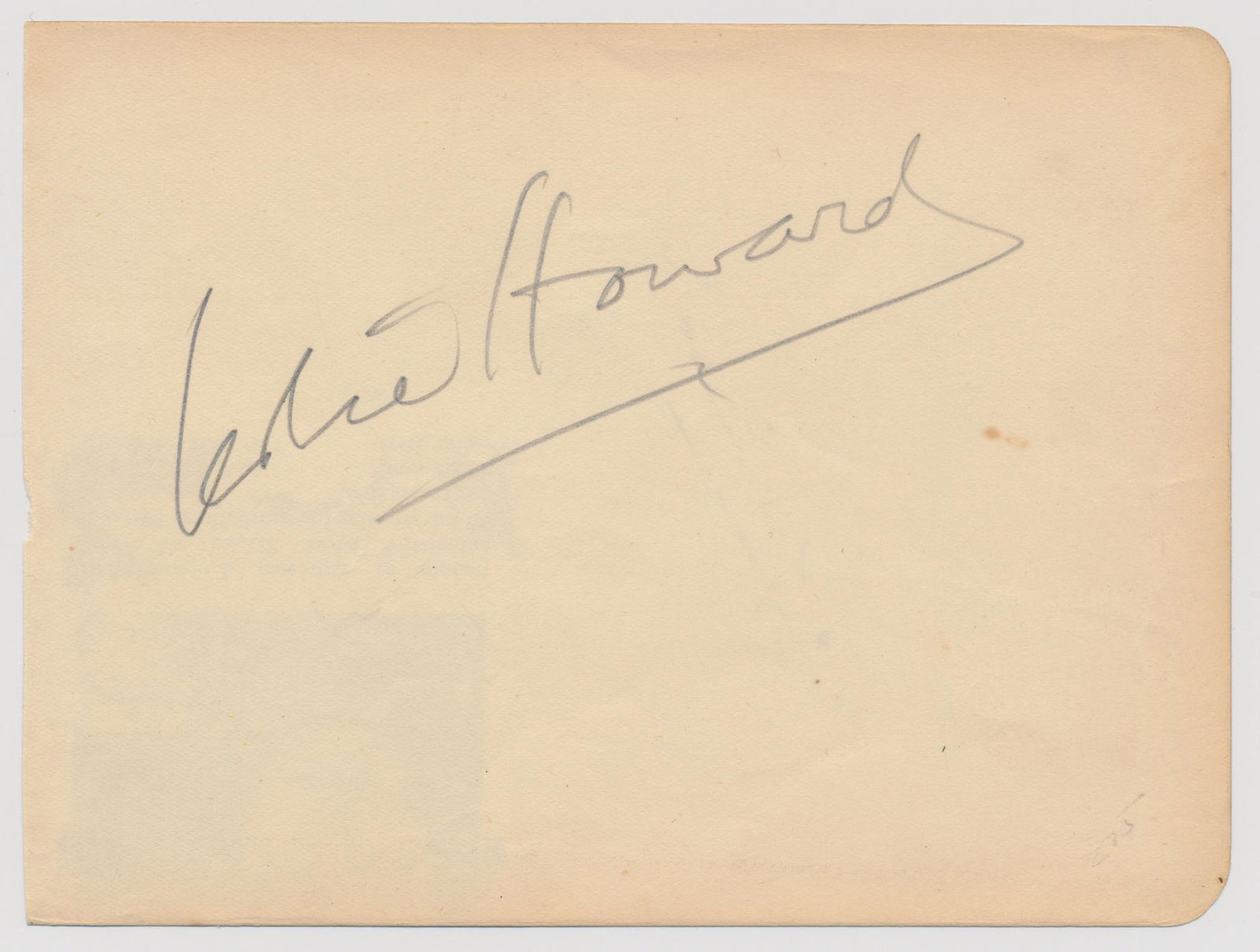 LESLIE HOWARD: (1893 - 1943) English stage and film actor remembered for his role as Ashley Wilkes in Gone With the Wind. His pencil signature on an autograph page, 5.75 x 4.5 in., with the verso bearing his affixed