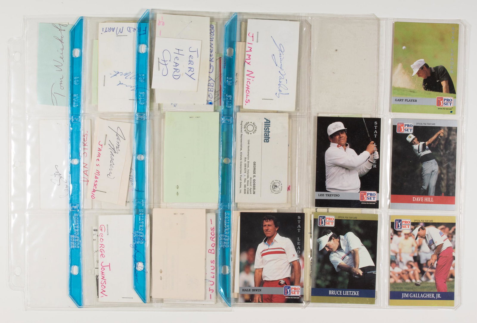 GOLF SIGNATURES (36): Grouping of 36 golfers' signatures, many written on the verso of various business cards or cut from a document, notable includes: DOUG SANDERS, TOM WEISKOPF, JERRY HEARD, ART WALL, SAM SNEAD, JULIUS B