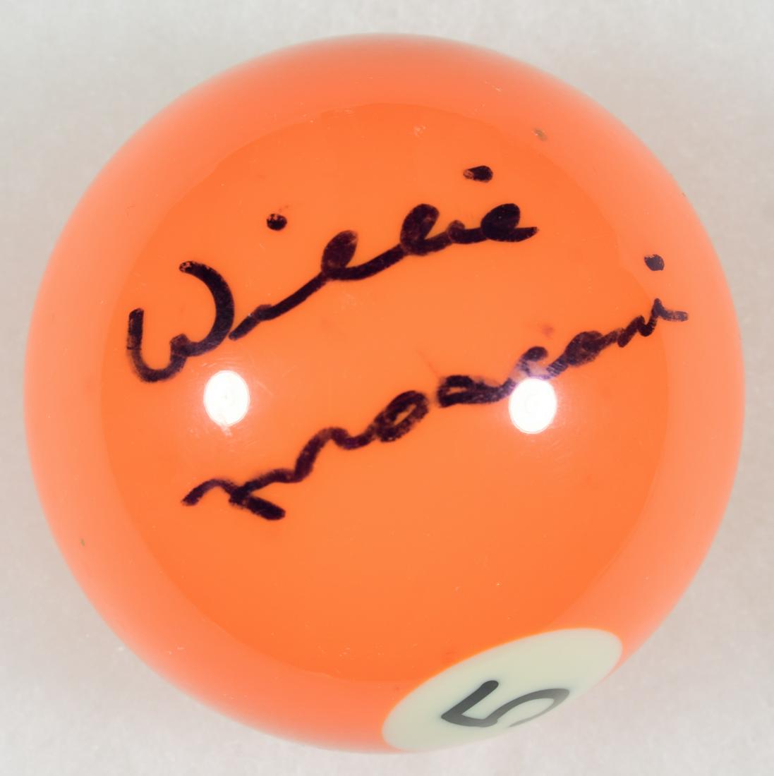 WILLIAM MOSCONI: MOSCONI, WILLIAM (1913 - 1991) American billiards champion and trick-shot specialist, considered one of the greatest pool players.A neat Mosconi item, an official size and weight number 5 in. pool bal