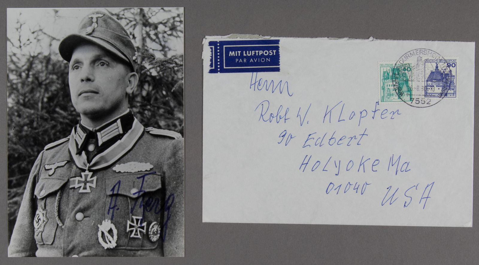 (HEER KNIGHTS CROSS RECIPIENTS) (10): Lot of ten items signed by Army recipients of the Knights Cross. Includes: KARL BRUGGEMANN (1915-1987) S.P., 6 in. x 4 in., b/w with a printed Knight's Cross medal and short biography, signed on the f