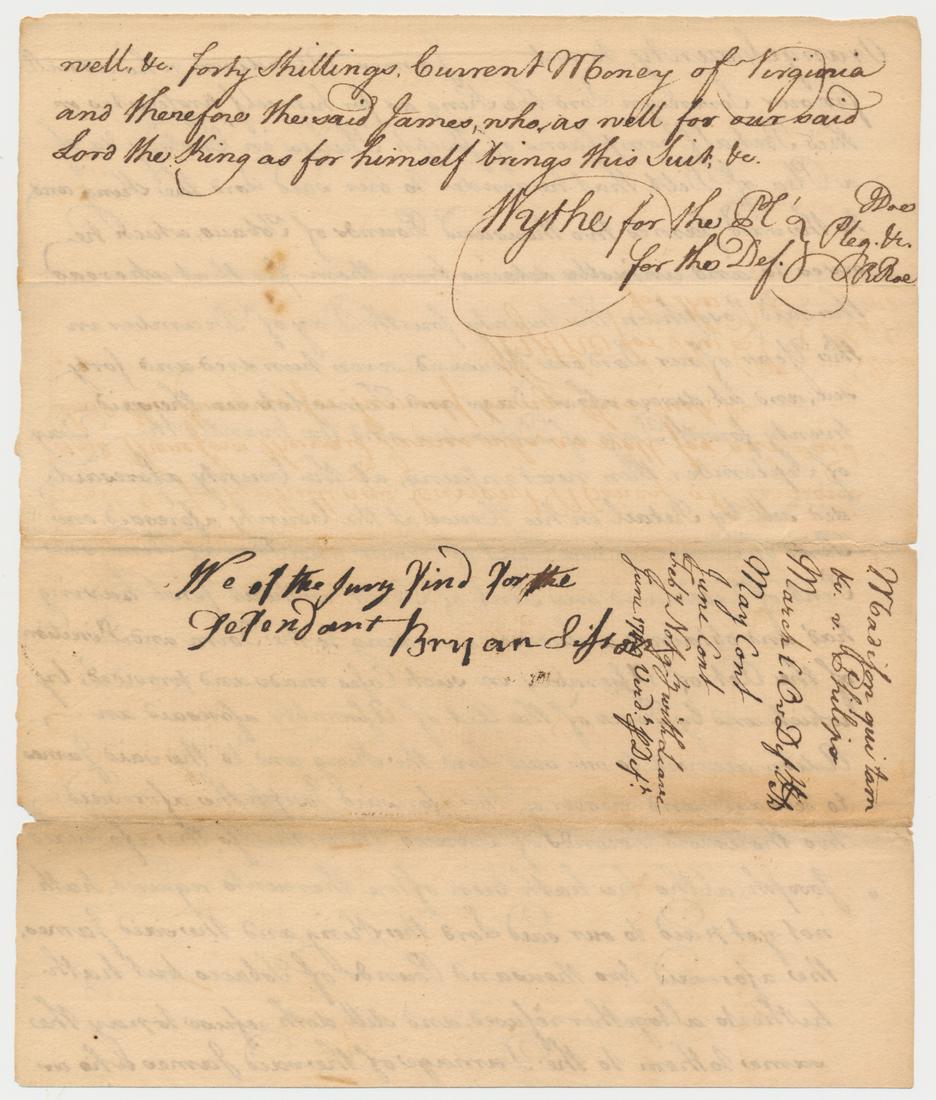 GEORGE WYTHE: (1726 - 1806) American jurist and statesman, a Virginia Signer of the Declaration of Independence who taught law to Thomas Jefferson, John Marshall and Henry Clay. Scarce A.D.S., 2pp. 8vo., Orange Cou