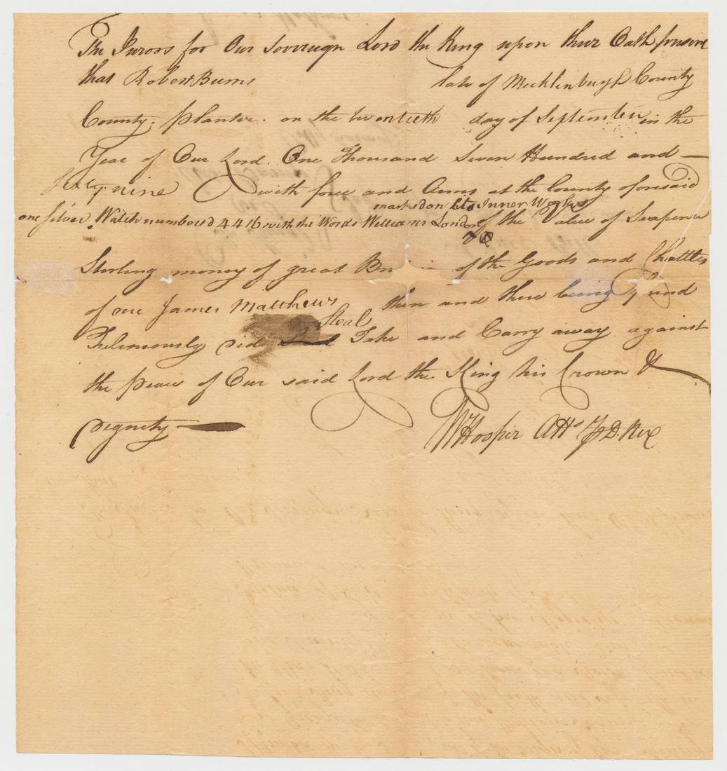 WILLIAM HOOPER: (1742 - 1790) American Revolutionary leader, a signer of the Declaration of Independence and a ember of the Continental Congress. Manuscript D.S. 'W. Hooper' as attorney partly completed in Hooper's h