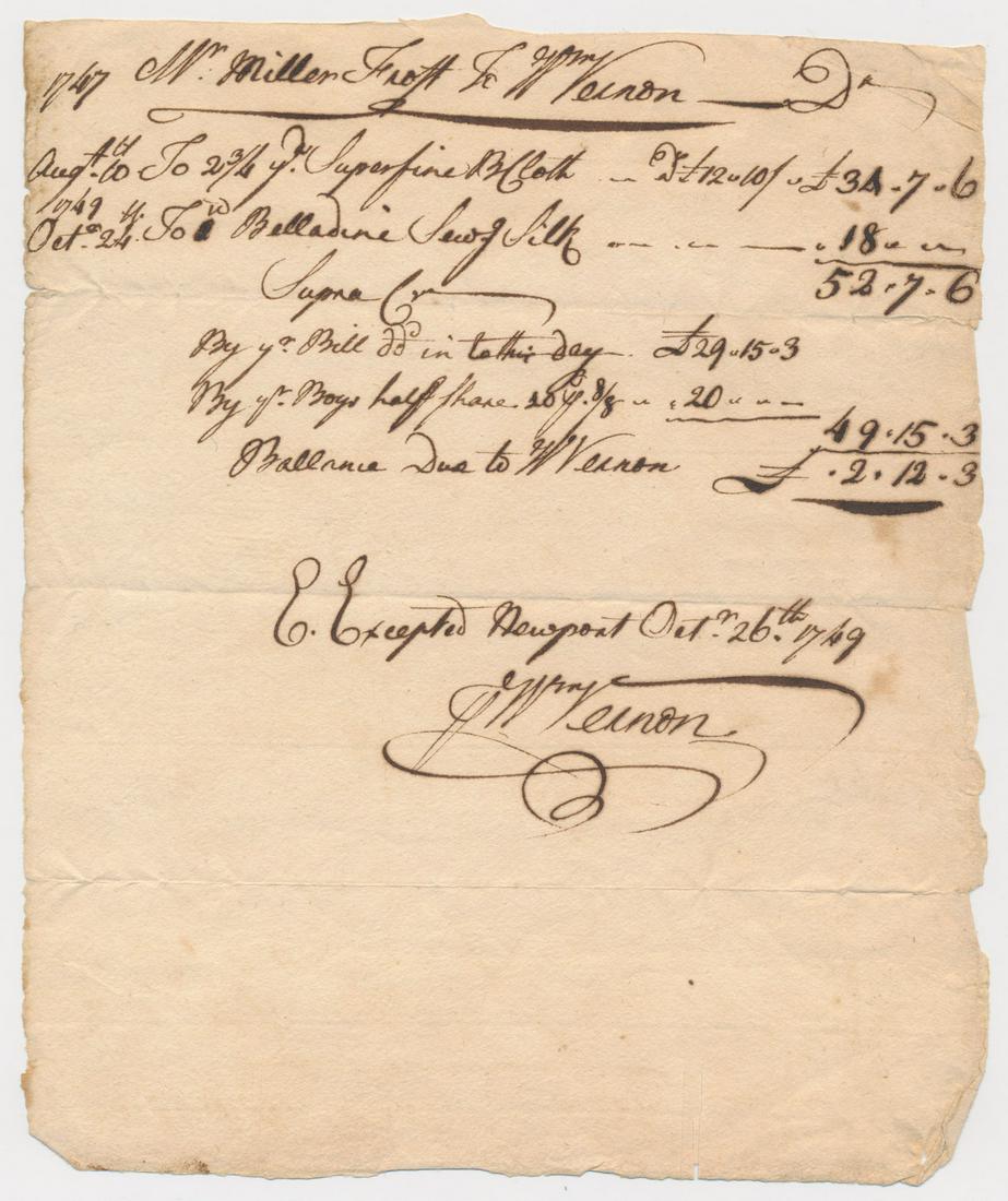 WILLIAM VERNON: (1719 - 1806) First President of the Navy Board at Boston during the Revolutionary War, responsible for building and outfitting the ships of the Continental Navy. His Newport mansion was Rochambeau's