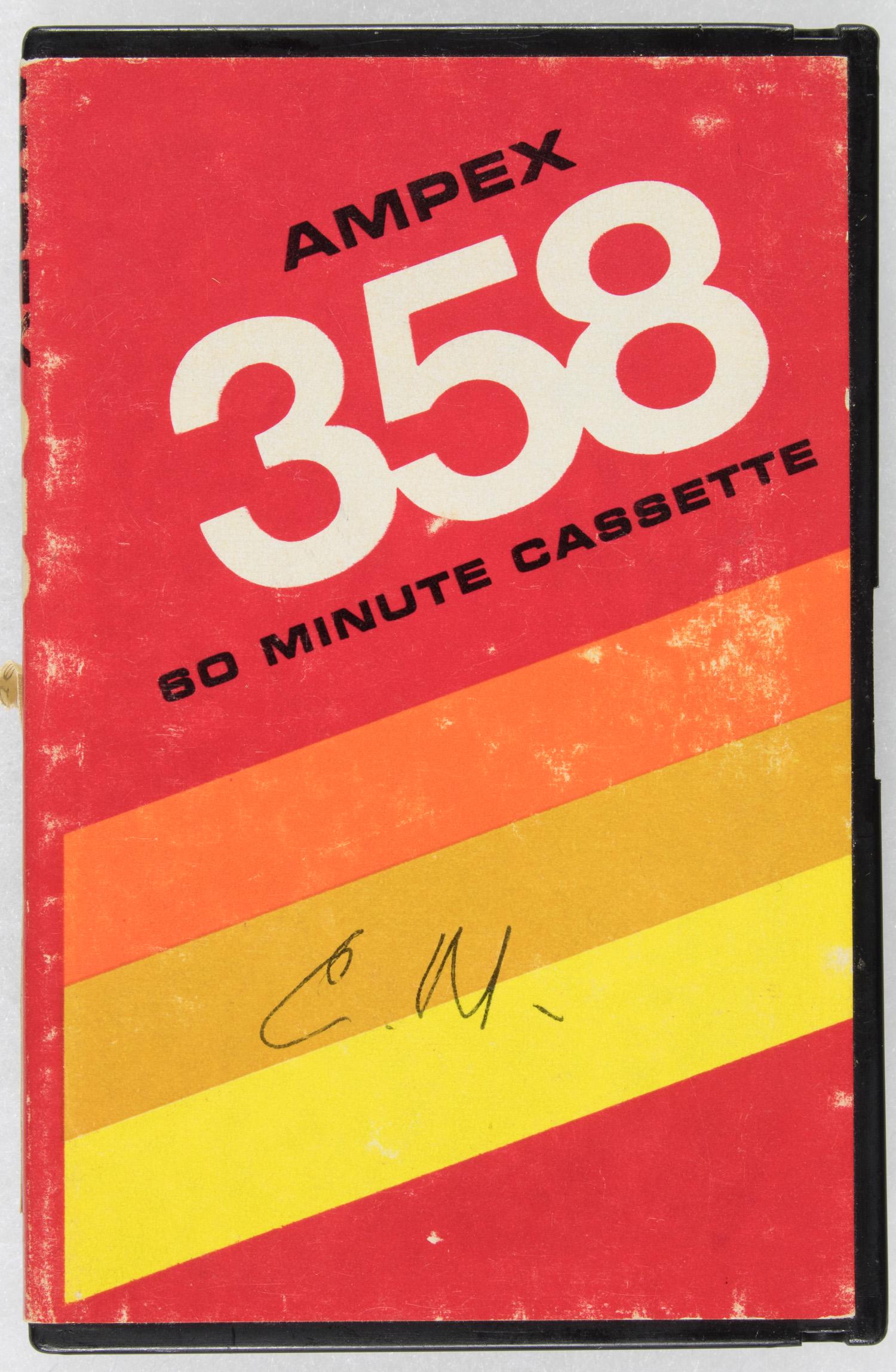 CHARLES MANSON ORIGINAL SONGS ON CASSETTE: Very rare good quality 45 minute cassette tape completely filled with music and some rambling thoughts by Charles Manson, recorded by him while in prison. This recording was made over a pre-recorded c