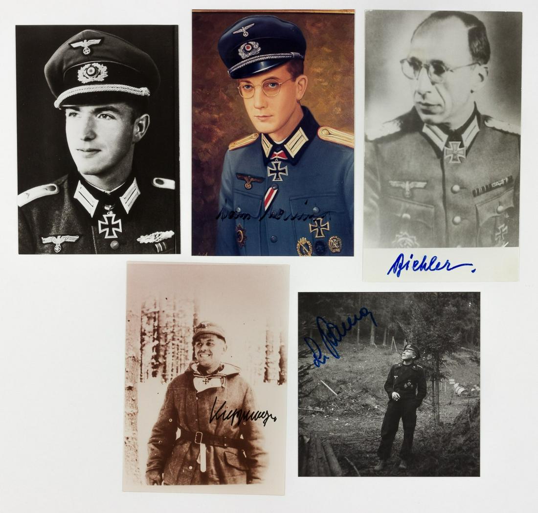 HEER KNIGHTS CROSS RECIPIENTS (5): Lot of five signed photographs of Knights Cross recipients, most approx. 4 x 6 in., includes: KARL-HEINZ BECKER (Heer), ERNST KUPPINGER (Heer), HANS HEILAND (Heer), ERNST BIEHLER (Heer), and LUDWIG BA