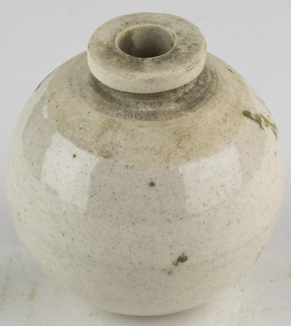 JAPANESE TYPE 4 CERAMIC GRENADE: Very late war Japanese Type IV hand grenade, a 'last-ditch' hand grenade developed by the Imperial Japanese Navy in the closing stages of World War II. The cylindrical ball is about 10 in. across and