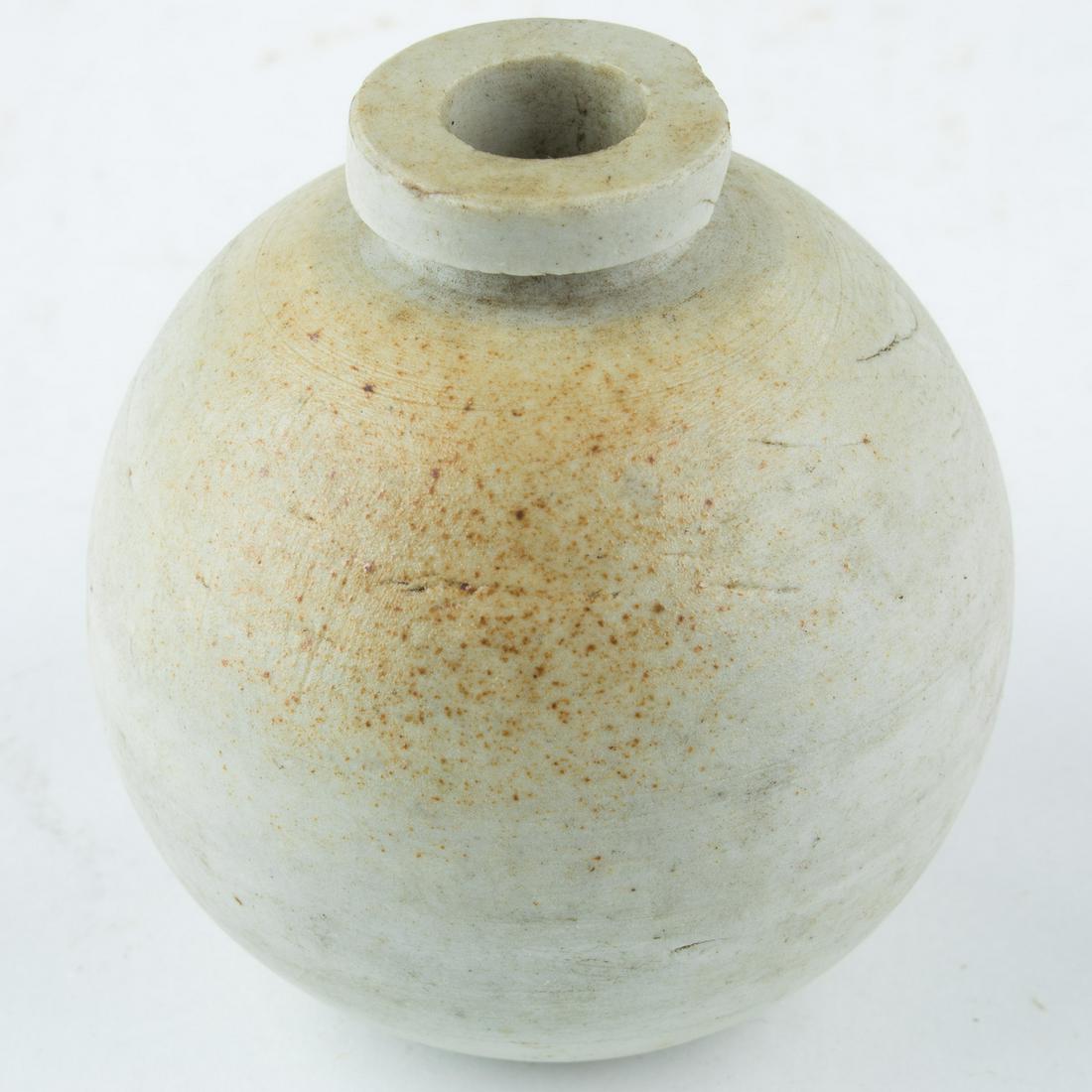 JAPANESE TYPE FOUR CERAMIC GRENADE: Very late war Japanese Type IV hand grenade, a 'last-ditch' hand grenade developed by the Imperial Japanese Navy in the closing stages of World War II. The cylindrical ball is about 10 in. across and