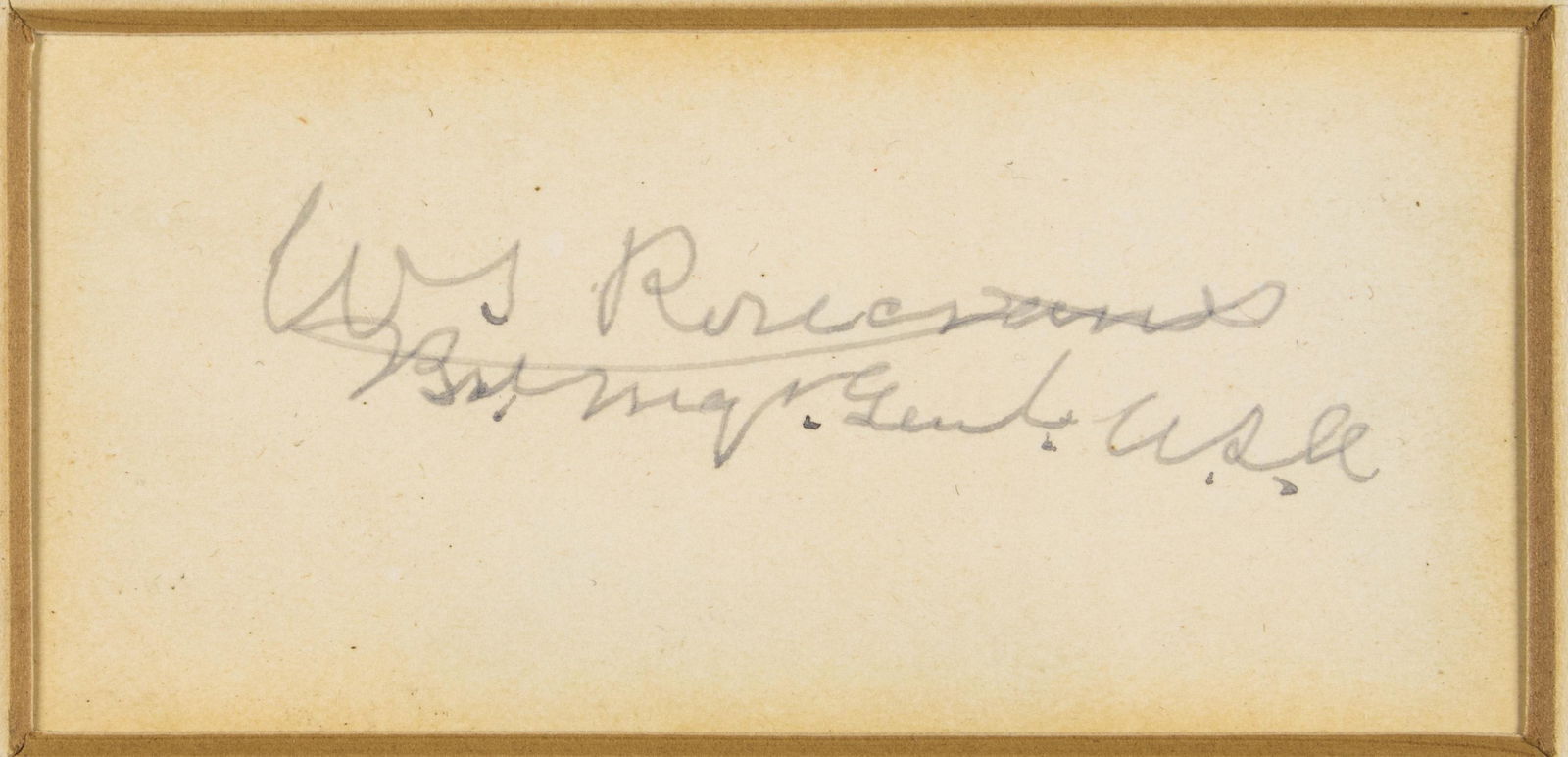 WILLIAM S. ROSECRANS: (1819-1898) Union major general who headed the Army of the Cumberland to gain a hard-won victory at Murfreesboro, only to be routed by Longstreet at Chickamauga. Post-war signature adding rank as brev