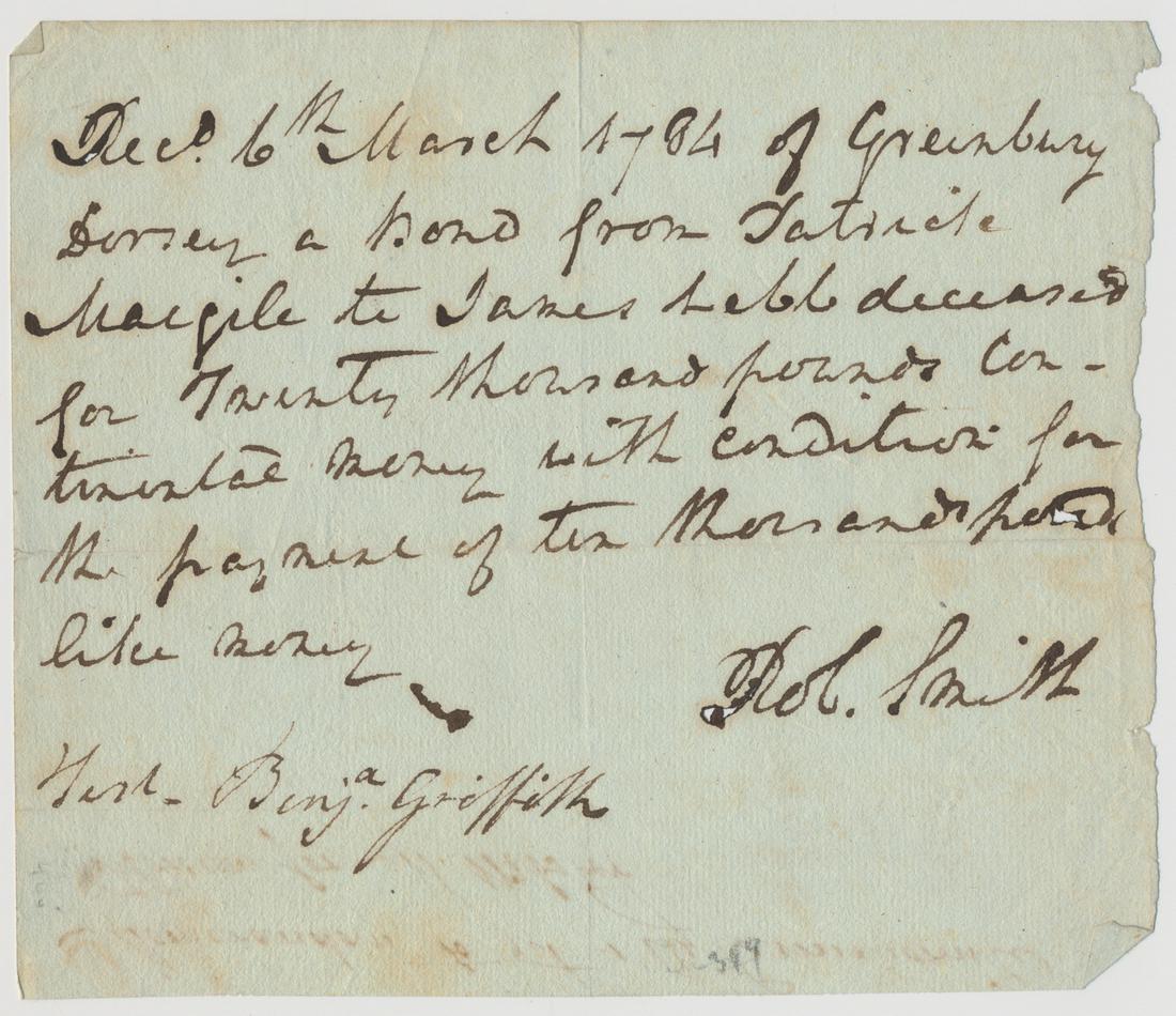 ROBERT SMITH: (1757 - 1842) Secretary of the Navy and Attorney General under Thomas Jefferson, led in the war against the Barbary pirates, later served as Madison's Secretary of State. A.D.S., 1p. 12mo., [n.p.], Ma