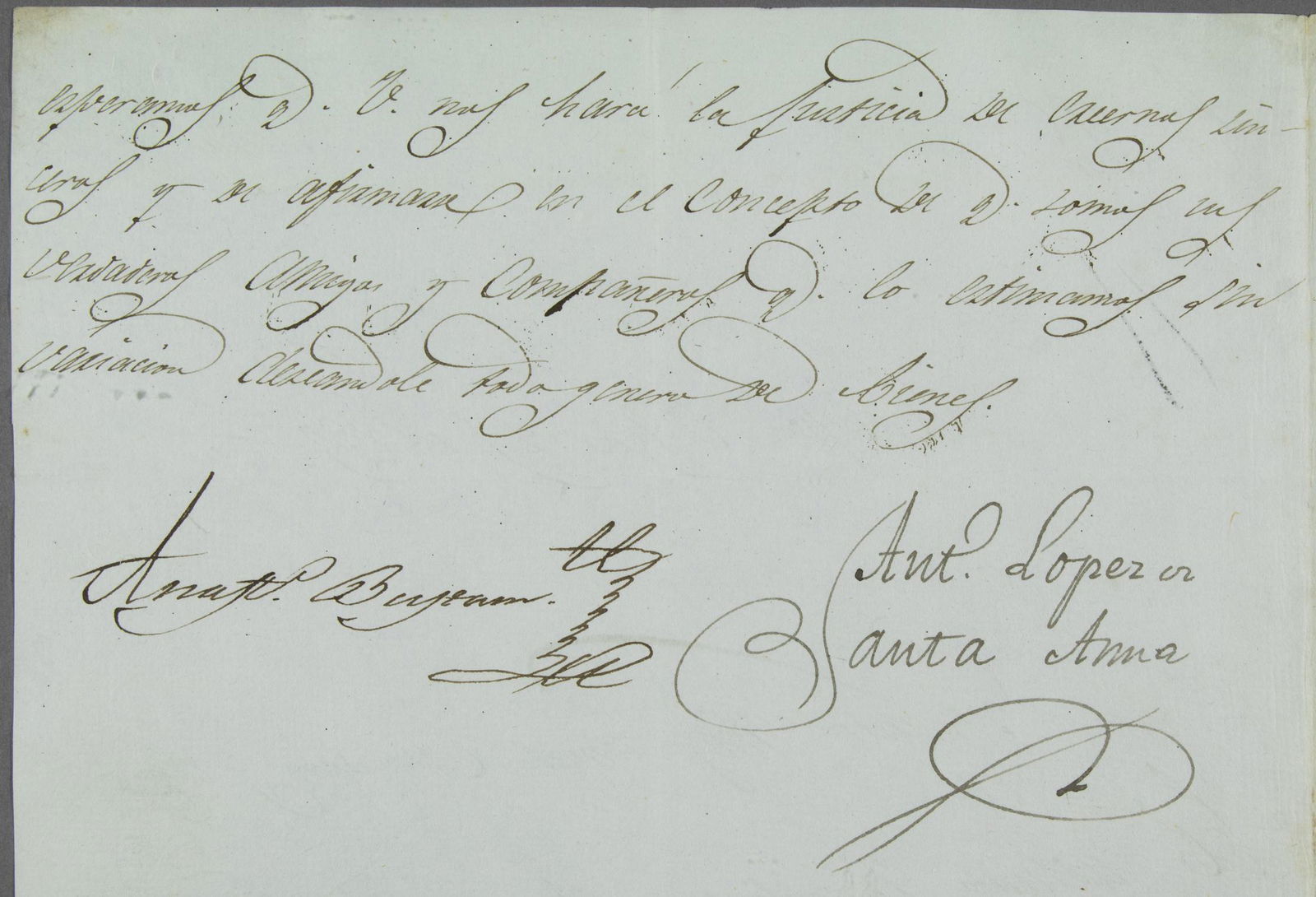 ANTONIO LOPEZ DE SANTA ANNA: (1794 - 1876) Mexican general and politician, a President of Mexico who sought to crush the Texas Revolution, seizing the Alamo only to be defeated by Sam Houston at San Jacinto. Fine association manu