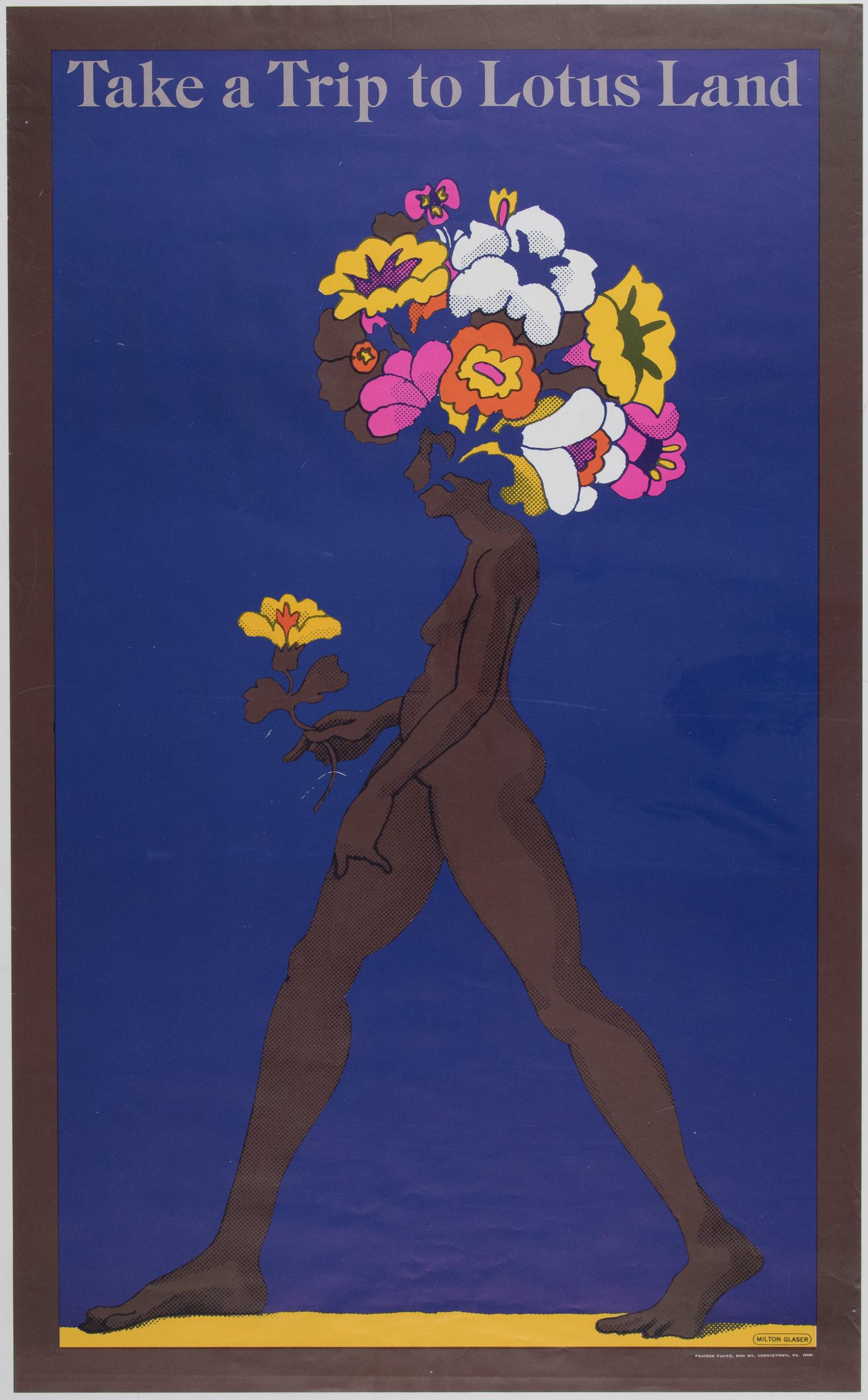 'LOTUS LAND' POSTER: Vibrant original poster, 23 x 37.5 in., U.S., 1967, designed by Milton Glaser (1929-2020), a famous American graphic design artist whose works include the 'I Love New York' logo, multiple album arts f