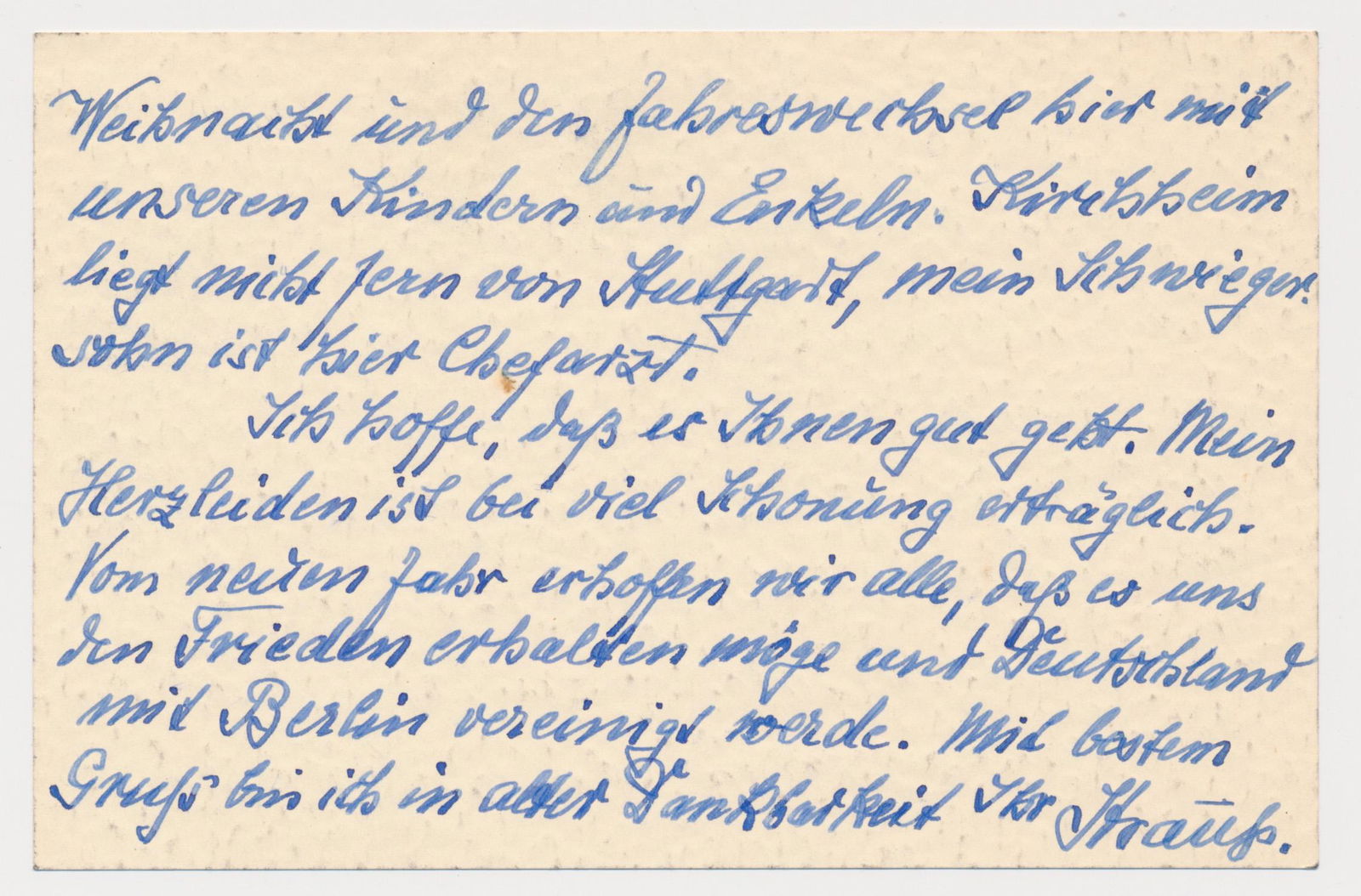 ADOLF STRAUSS: (1879 - 1973) General in the Wehrmacht of Nazi Germany during World War II, commander of the II Army Corps. A.L.S. in German, 2pp. oblong 8vo., Kirchheim, Dec. 20, 1958, writing to a 'Major Bieri', th