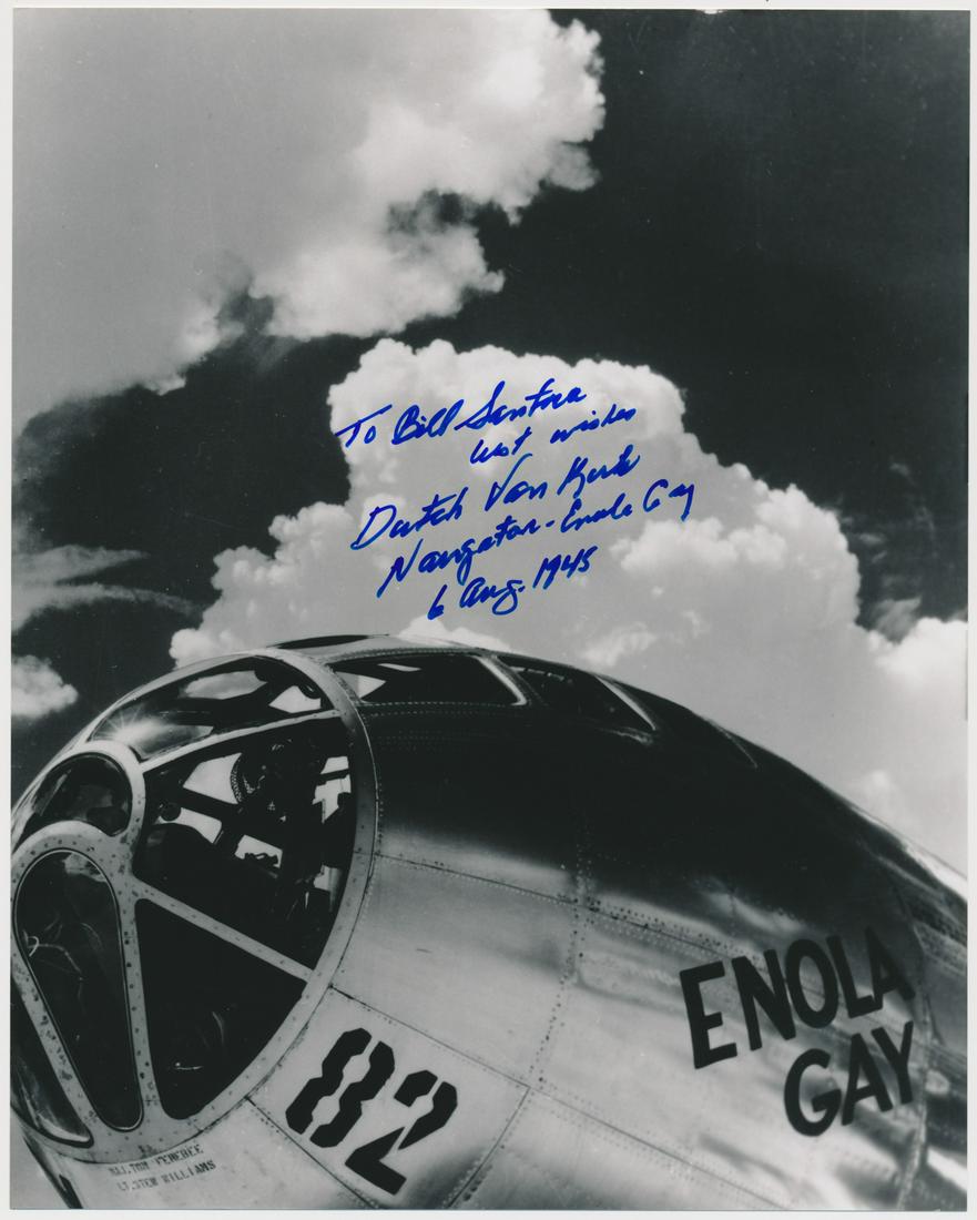 THEODORE 'DUTCH' VAN KIRK: (b. 1921) American Army Air Corps officer, navigator of the Enola Gay during its mission to Hiroshima on August 6, 1945. Great S.P., 8 x 10 in. b/w, an image of the nose and cockpit of the Enola Gay, 