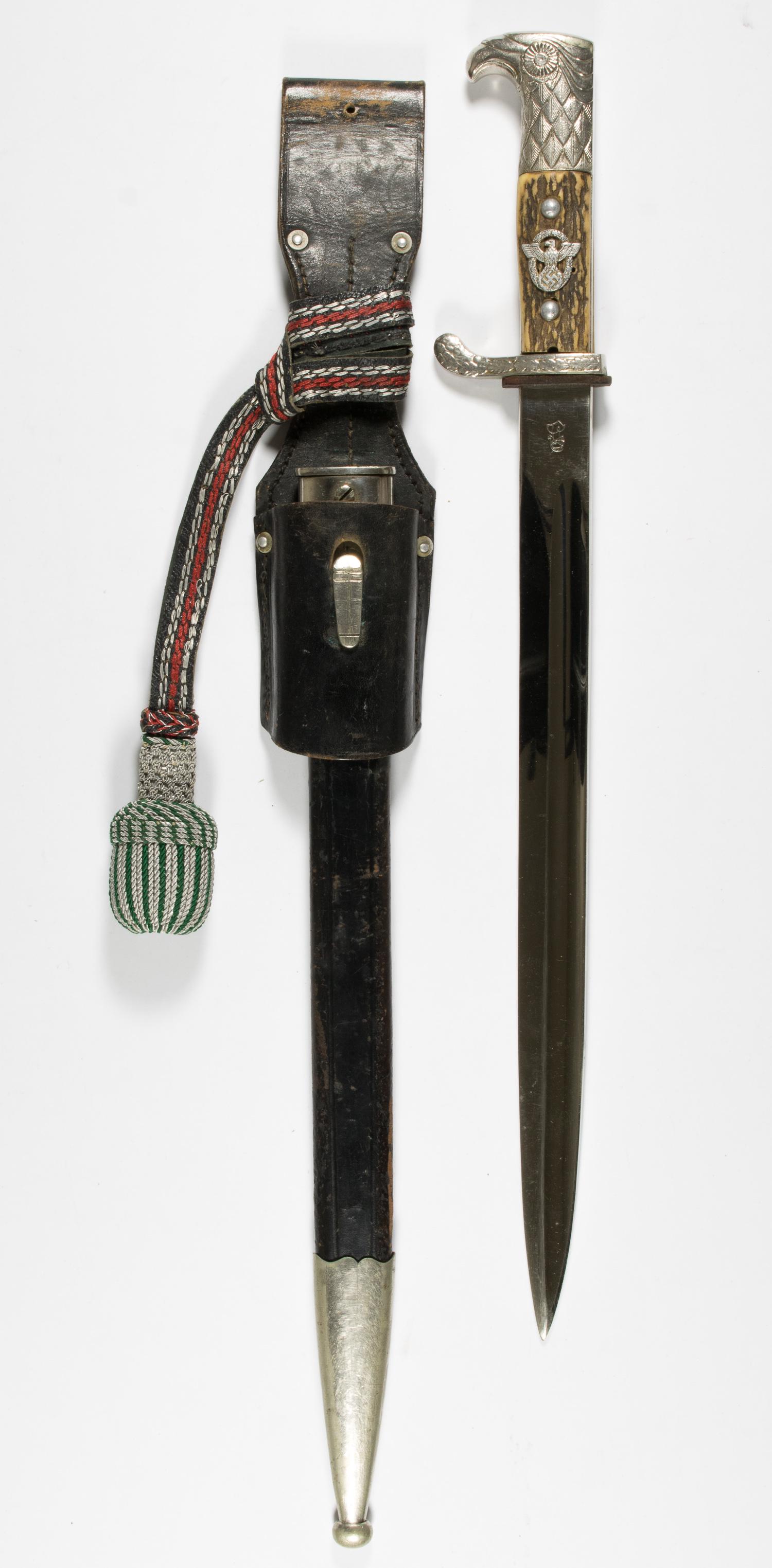 POLICE DRESS BAYONET BY WKC: Nice example of a Police Bayonet, this one by Weyersberg, Kirschbaum & Cie. in Solingen. This example is in superior condition. The chrome-plated blade is bright and clean, with trivial marks only nea